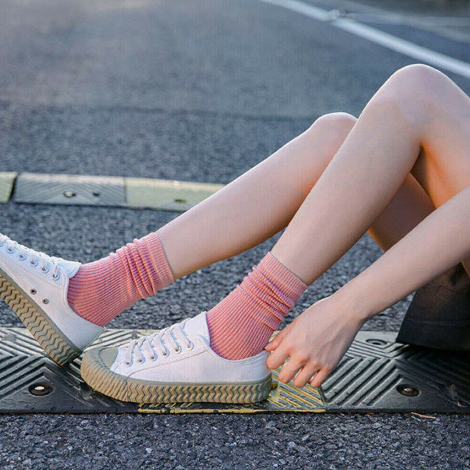 Light Pink Cotton Casual Crew Socks Pure Color Fashion Formal Breathable