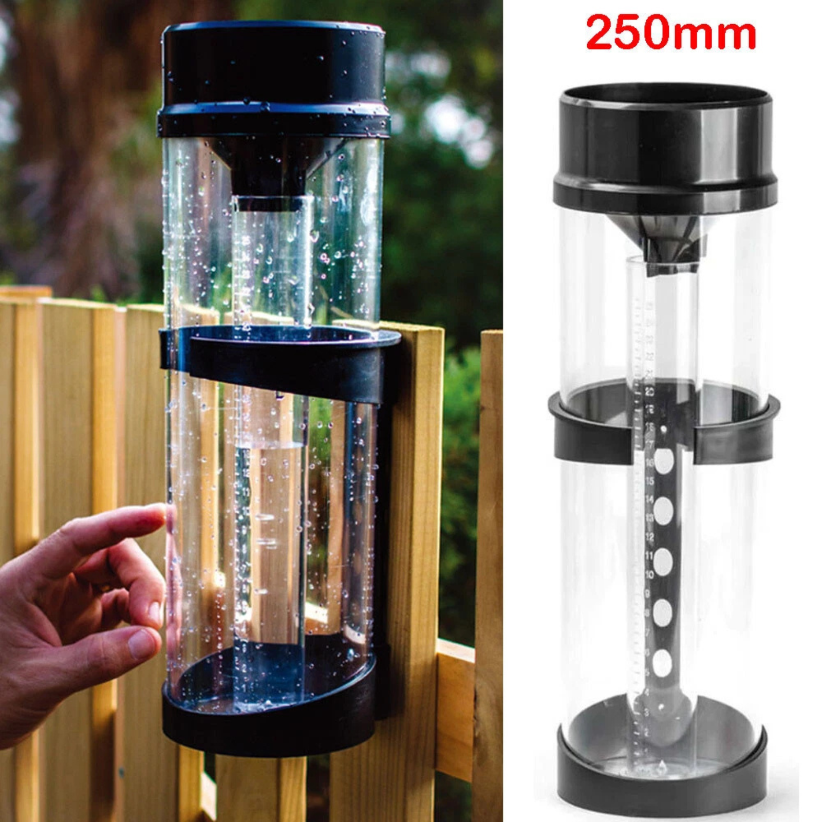 250mm Outdoor Rain Gauge with Clear Measurement Scale and Easy Mount