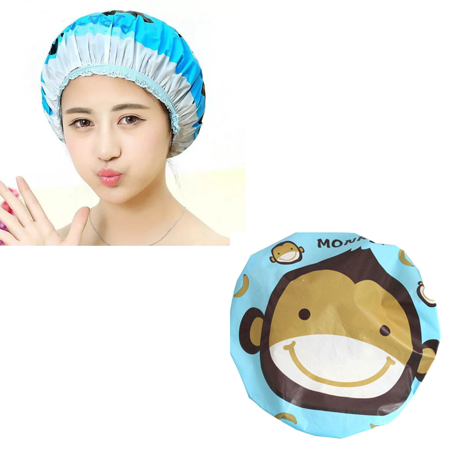 Monkey 1x Shower Cap Hat Waterproof Shower Bath Reusable Women Kids Girls Hair