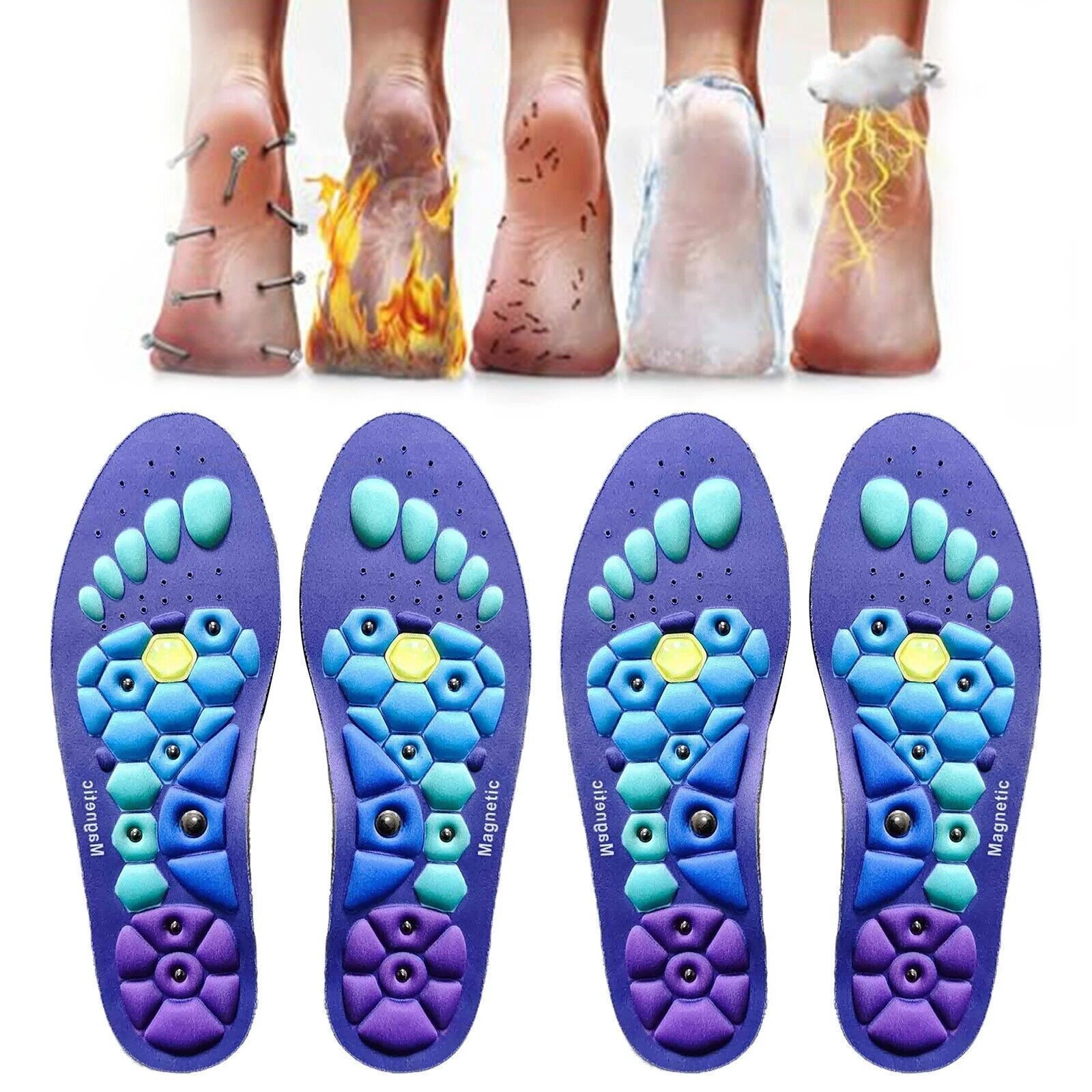 Pain Feet Fatigue Relief insoles Magnetic Acupressure Shoe Insoles