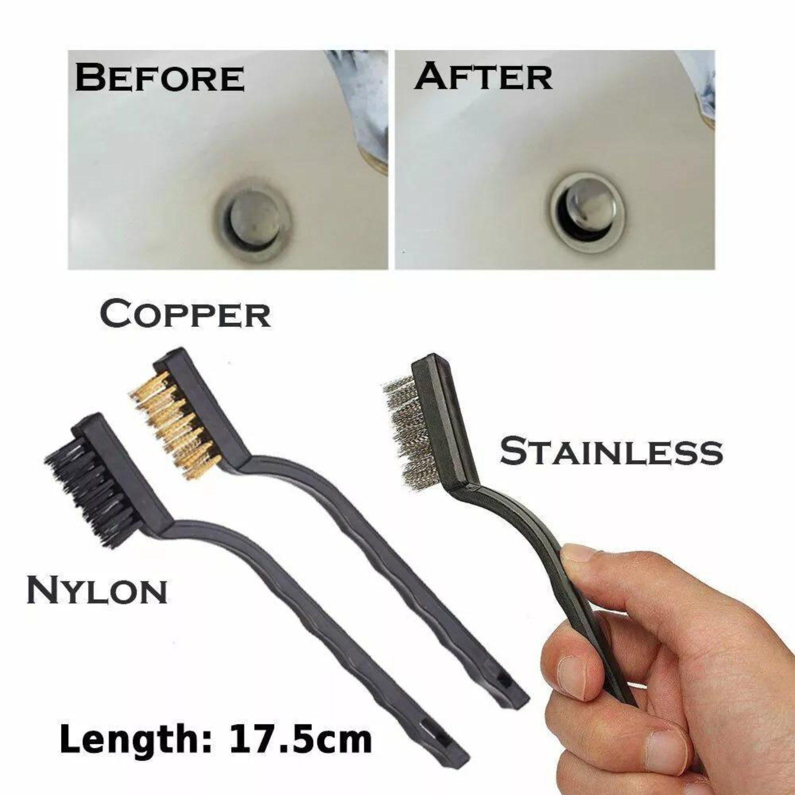 3x Set Stainless Steel Nylon Scrub Brushes Mini Wire Brush Brass