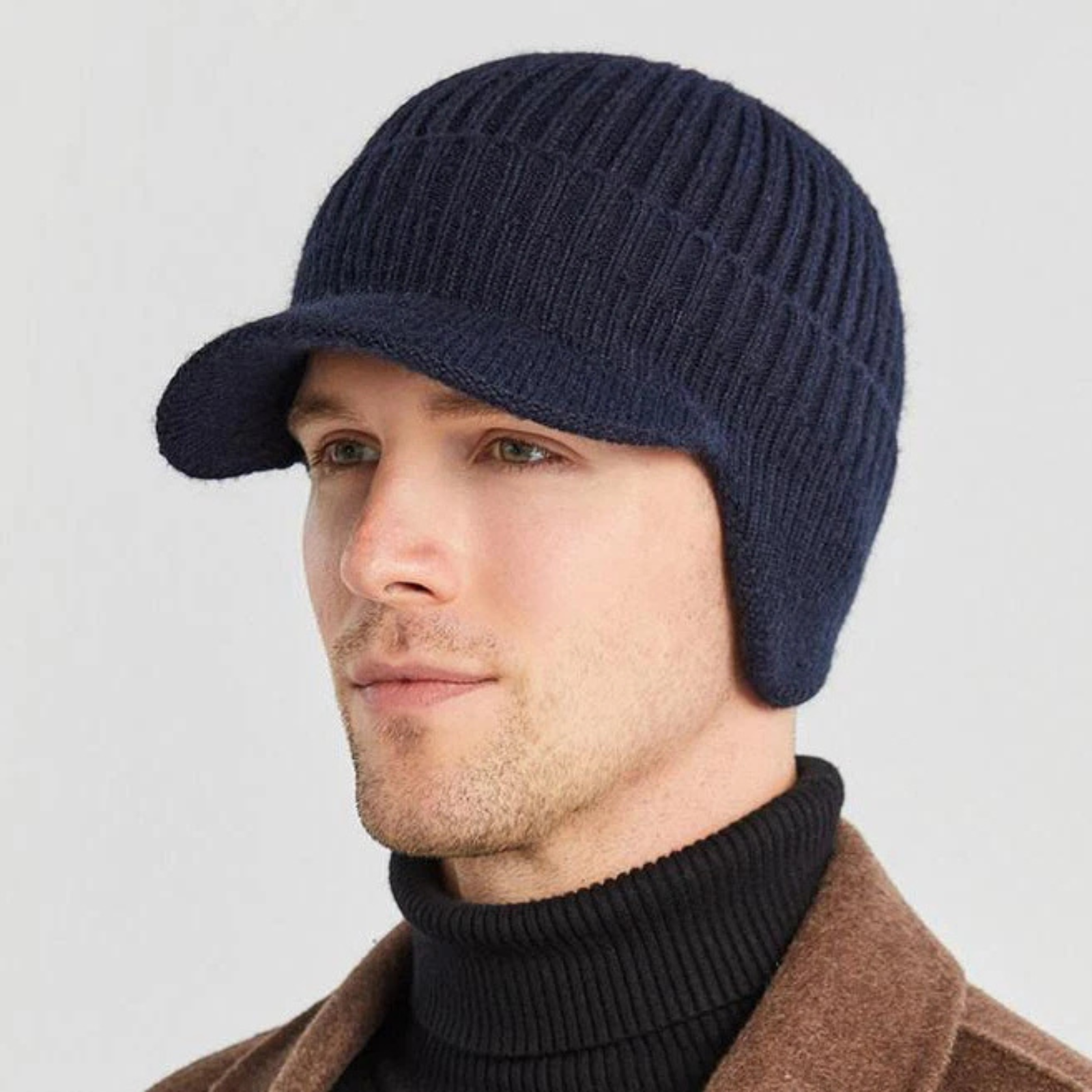 Ear Flaps Cap Outdoor Beanie Ski Men Women Winter Dark Blue Single Layer Knit