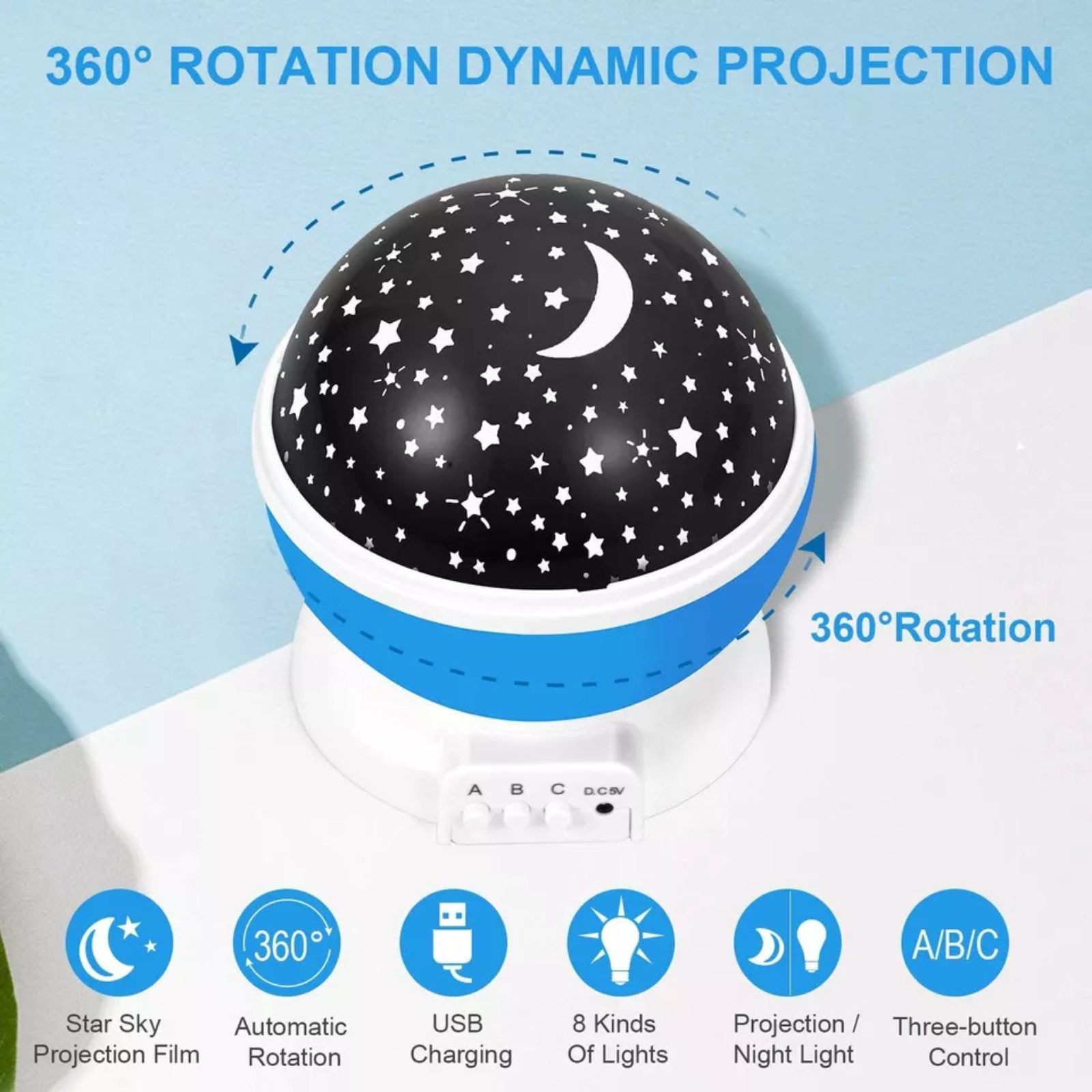 Rotating Lamp Starry Baby Gift Kids Room LED Night Light Star Galaxy Blue