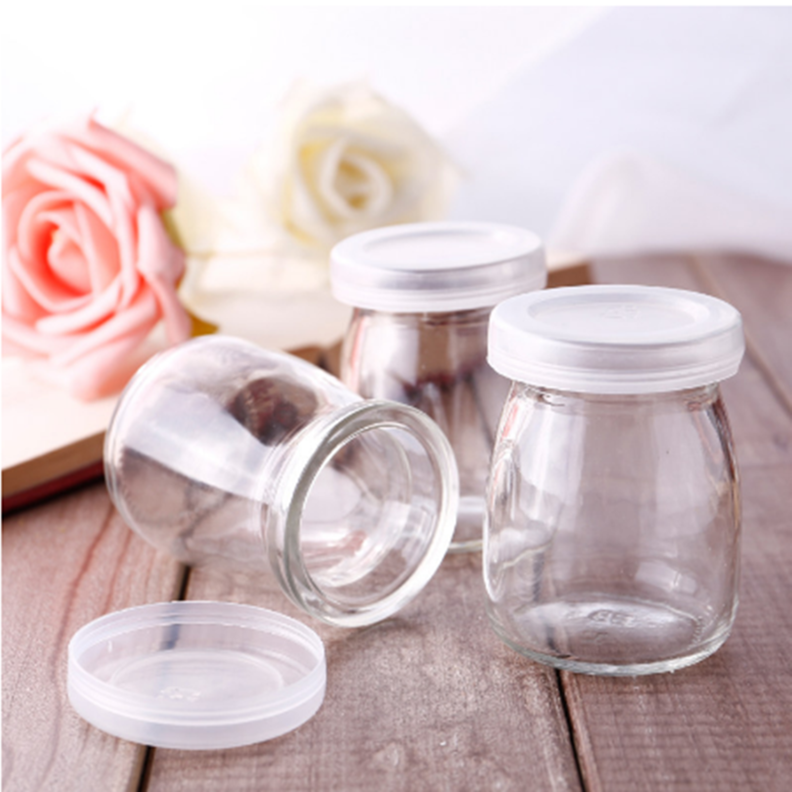 Milk Parfait +Lids Jars Bottle Glass Pudding Jars Glass for Yogurt Milk 200ML