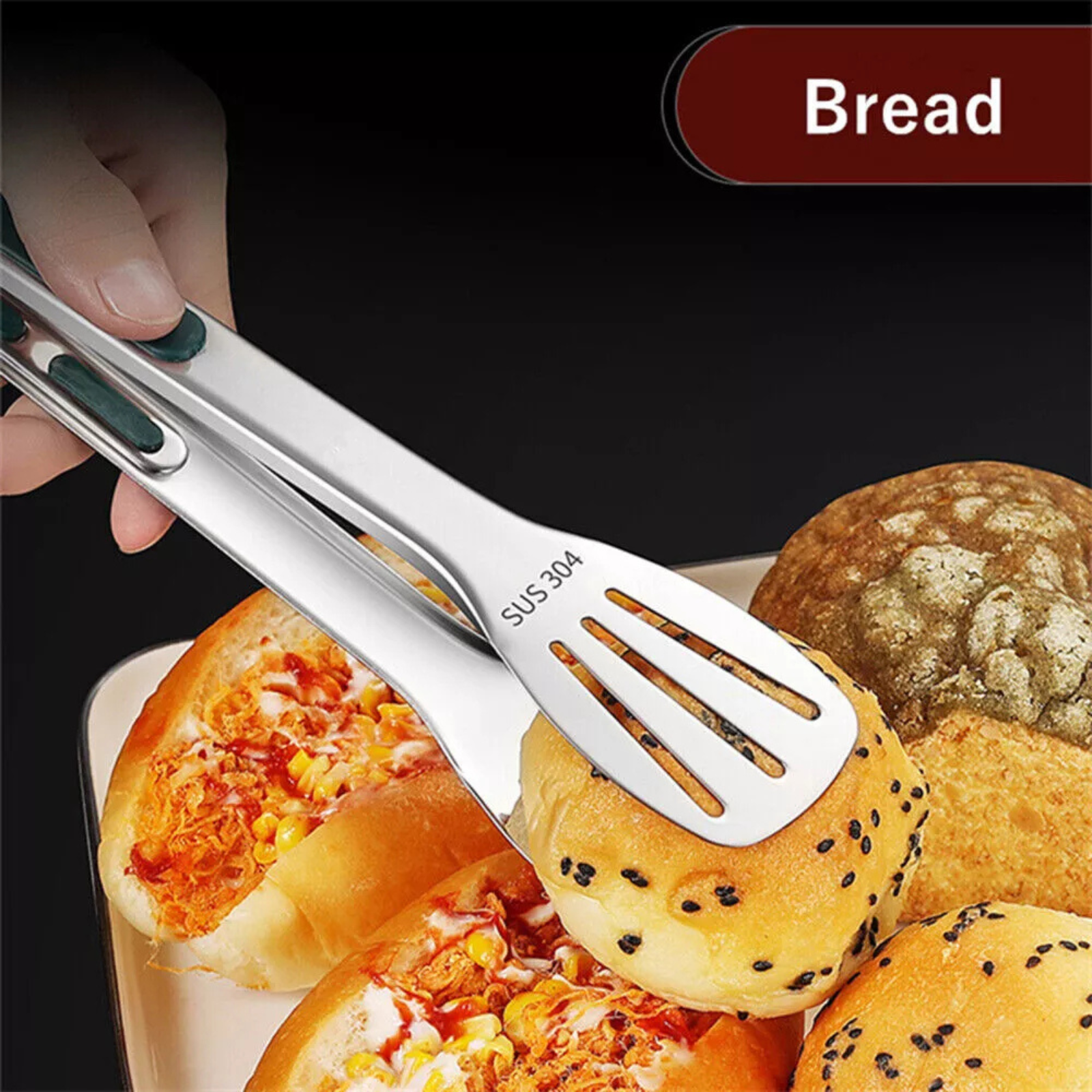 S+M+L Grill Meat Bread Serving Clip Anti-Slip Stainless Steel Kitchen Food Tongs