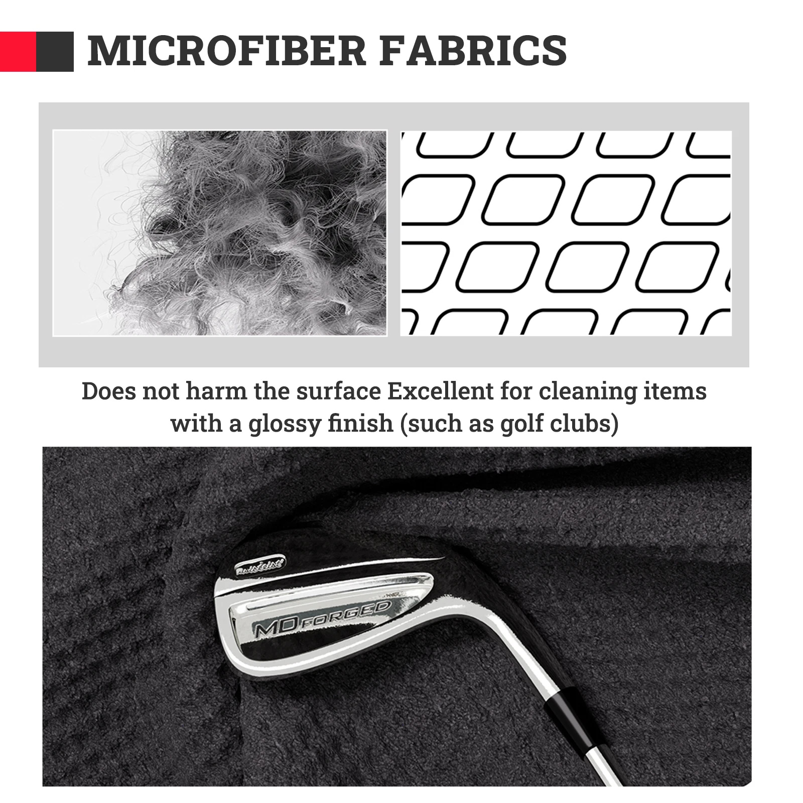 Golf Towel Waffle Pattern Microfibre with Clip Lightweight Grey