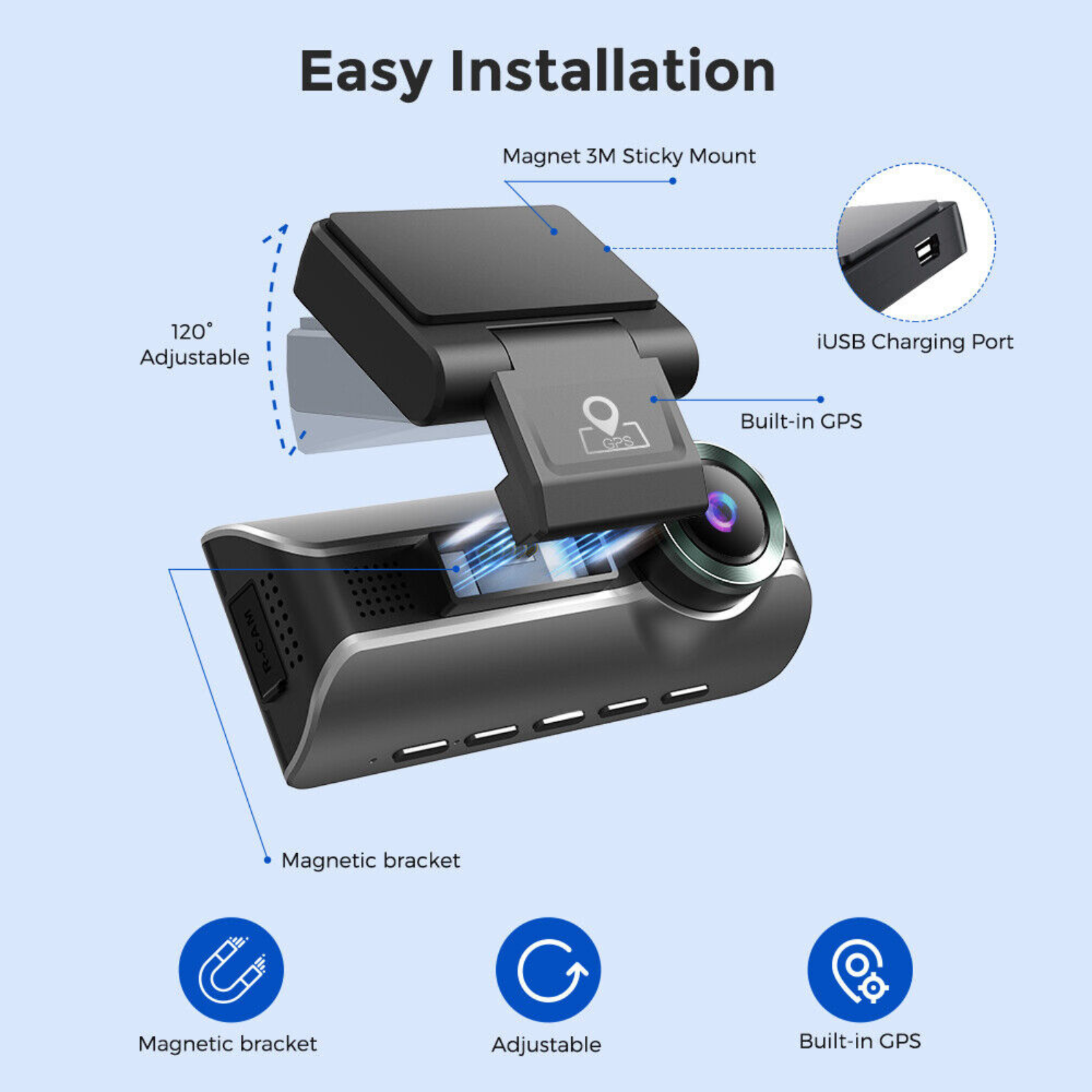 Dash Cam Dual 1080P AZDOME M550 4K Camera Recorder GPS WIFI IR G-Sensor 64GB