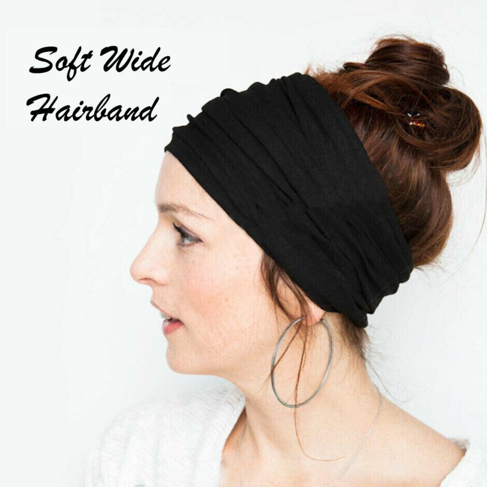 Elastic Stretch Headband Turban Running Soft Wide Hairband Yoga Head Wrap Black