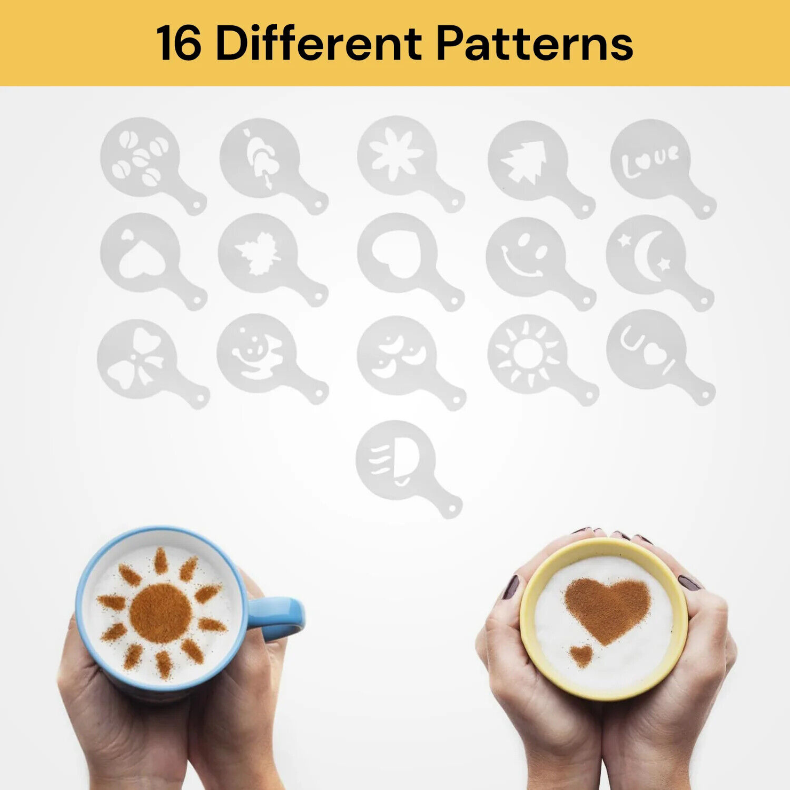 16x Coffee Decor Stencils Coffee Shaker Flour Duster Chocolate Powder