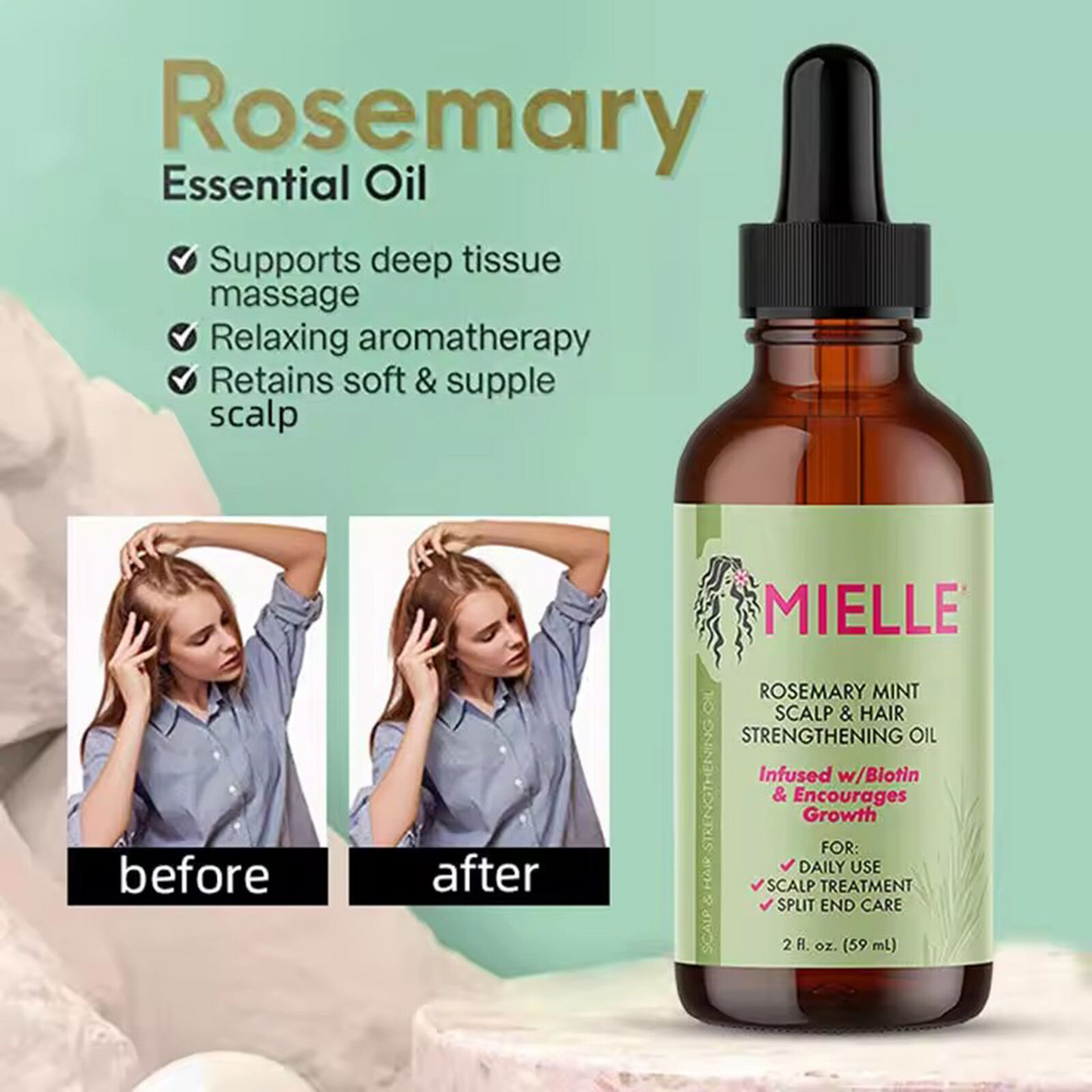 Hair Strengthening Oil Organic Mielle Rosemary Mint Scalp 59ml 57g (2oz)