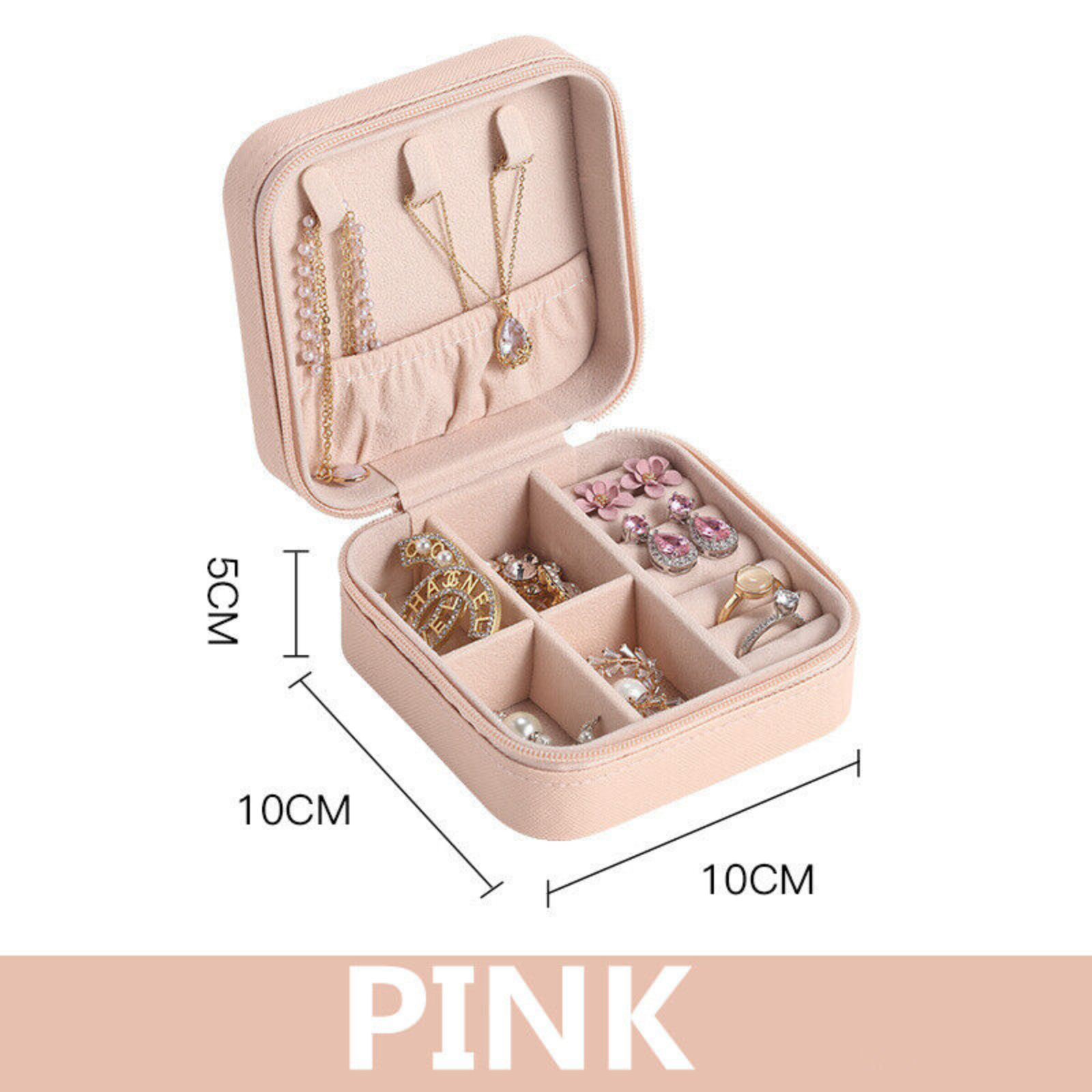 Pink Leather Organizer Portable Jewelry Box Travel Jewelry Ornaments Storage C
