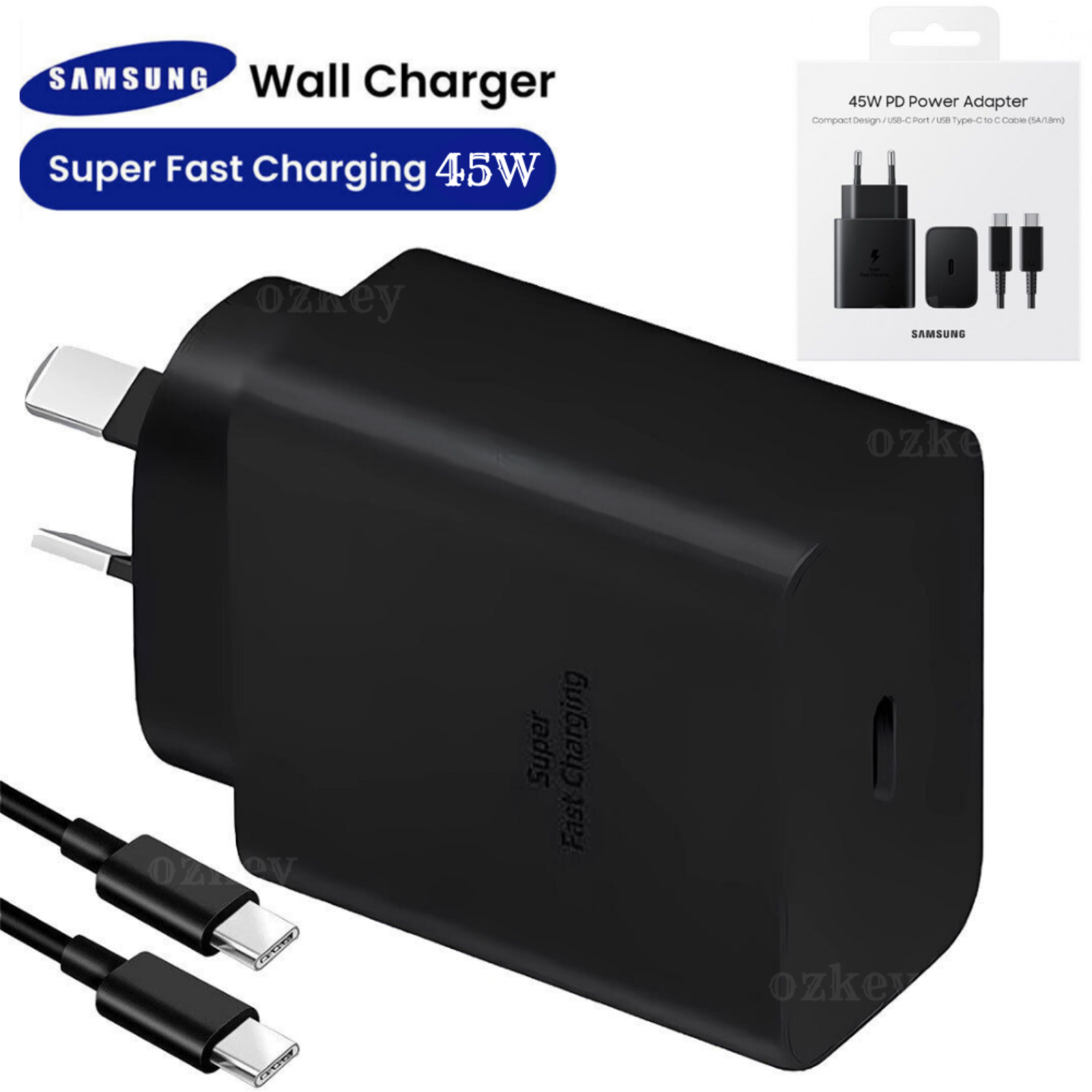 45W Super FAST Wall Charger Genuine Samsung PD Adapter & Type C USB-C Cable S23