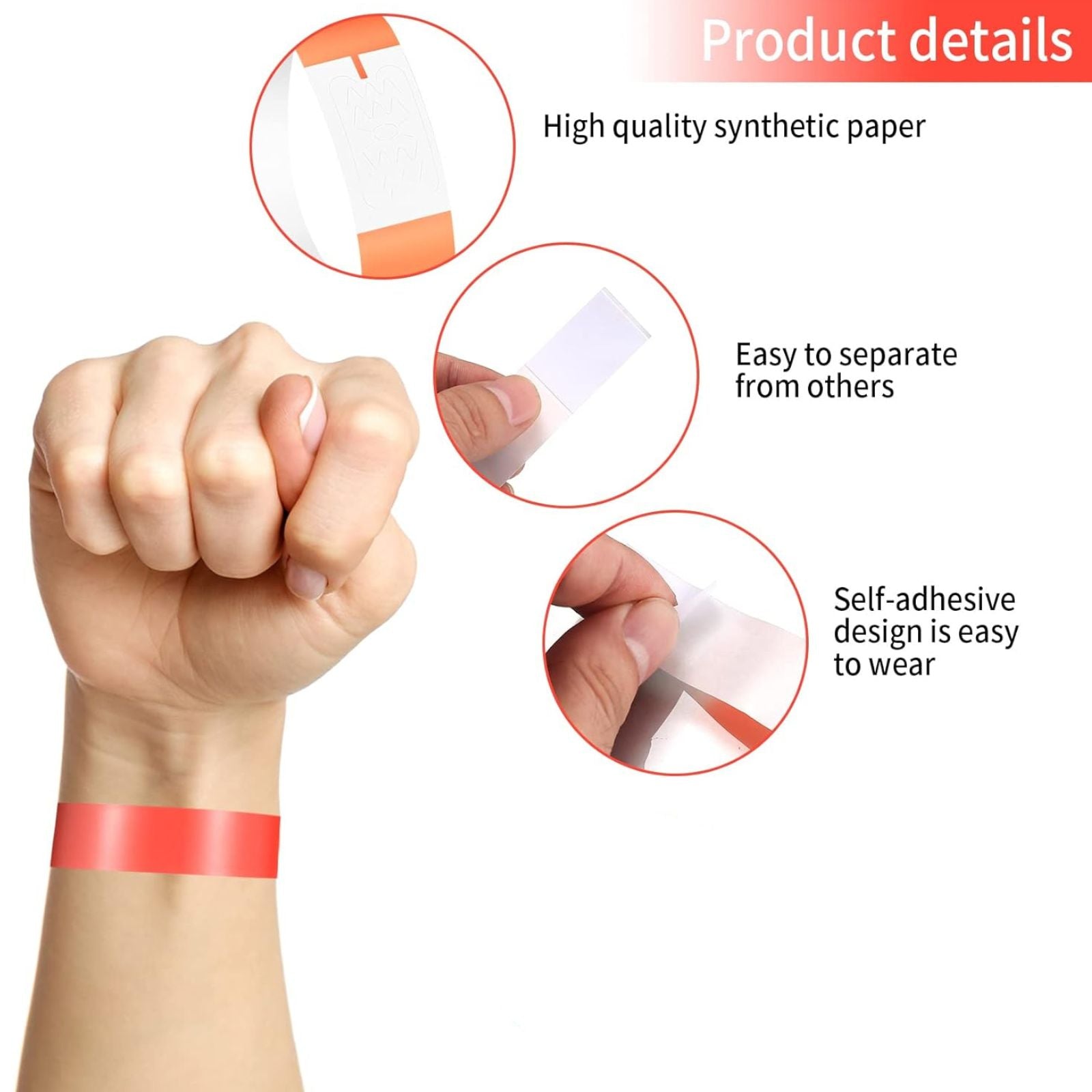 100pcs Paper Tyvek Red Wristbands Festival Party Security Event ID Club Bands