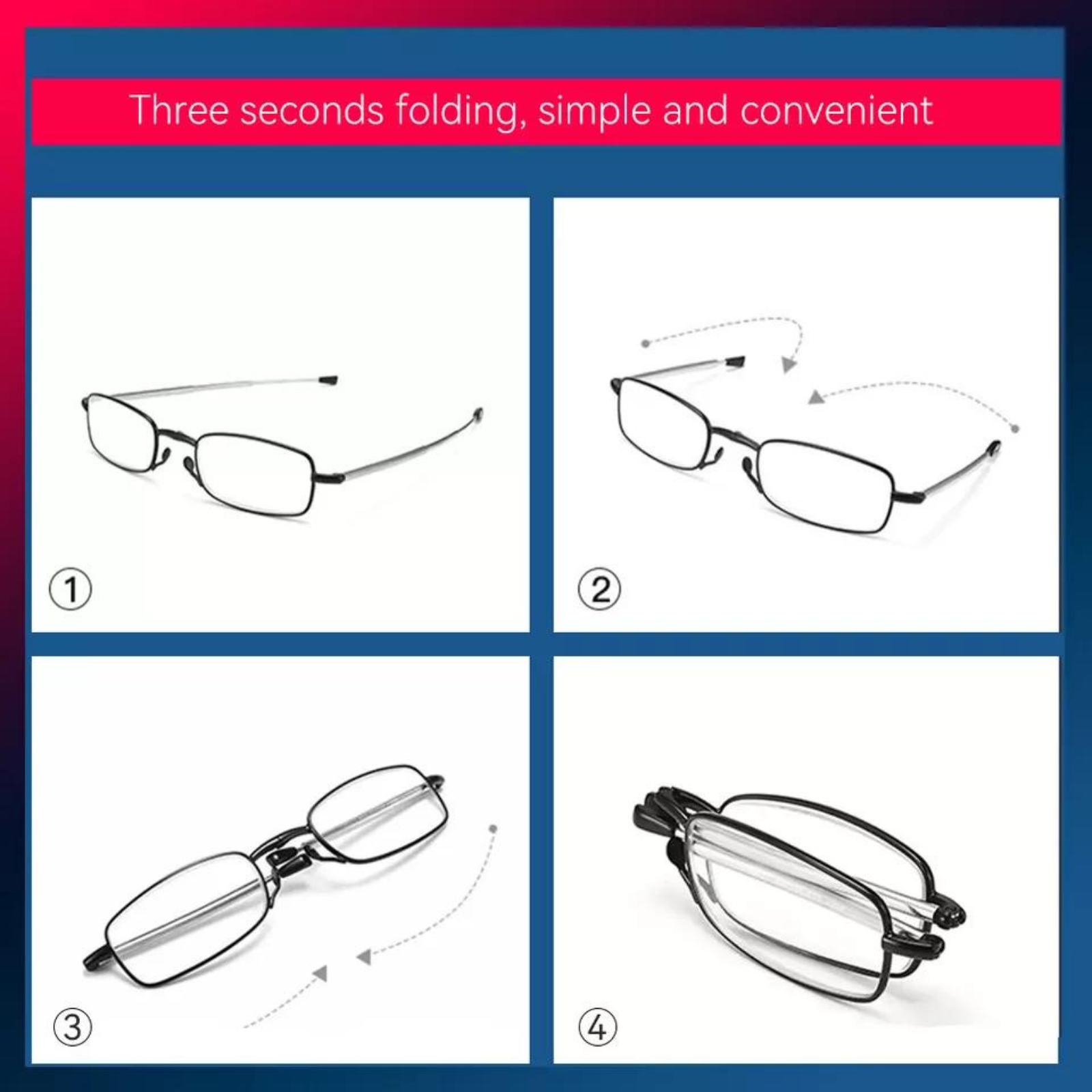 Black +2.00 Strength Magnifying Men Women Foldable Reading Glasses Eyeglasses