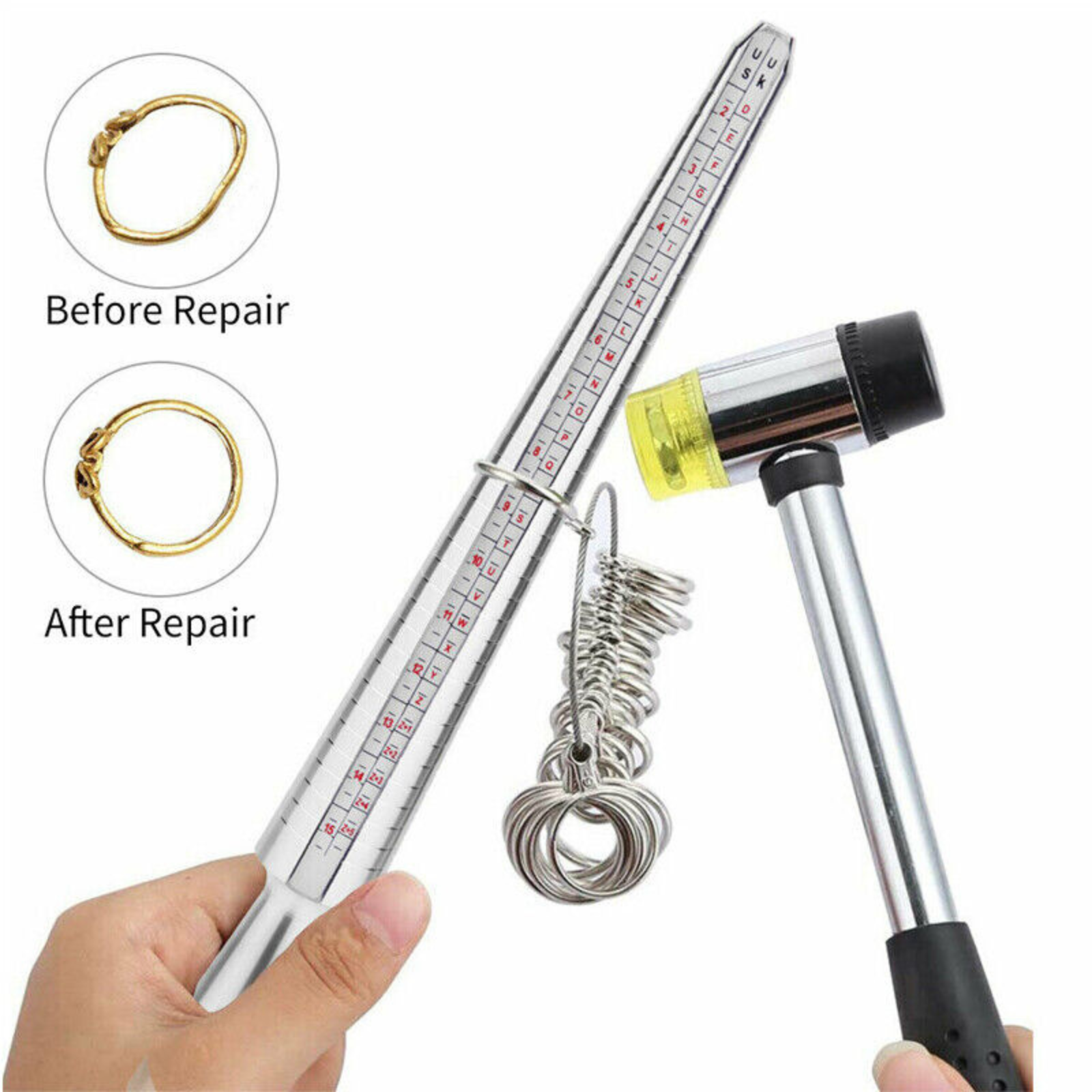 Measuring Stick Metal Ring Silver Ring Sizer Size Gauge Tool Set Finger Mandrel