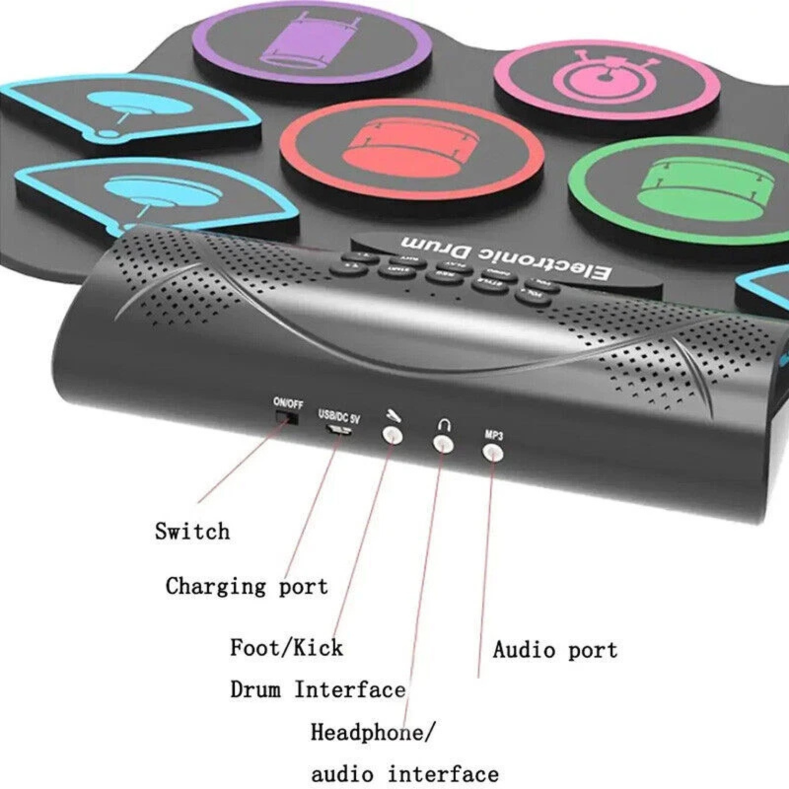 Bluetooth Electronic Roll-Up Drum Set Portable Musical Practice Kit