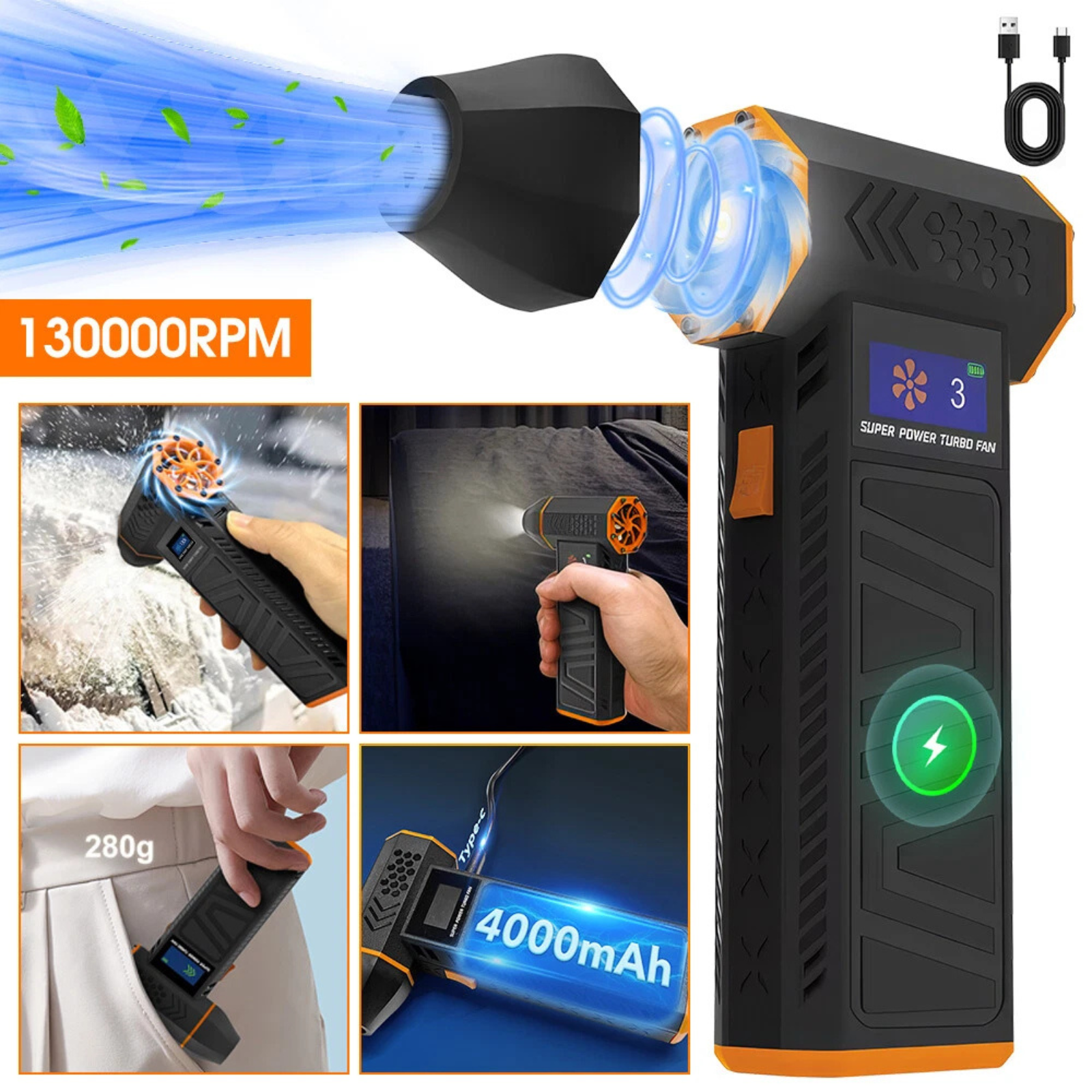 130000 RPM Electric Jet Fan Mini Turbo Jet Portable Air Blower Jet Dry Blower