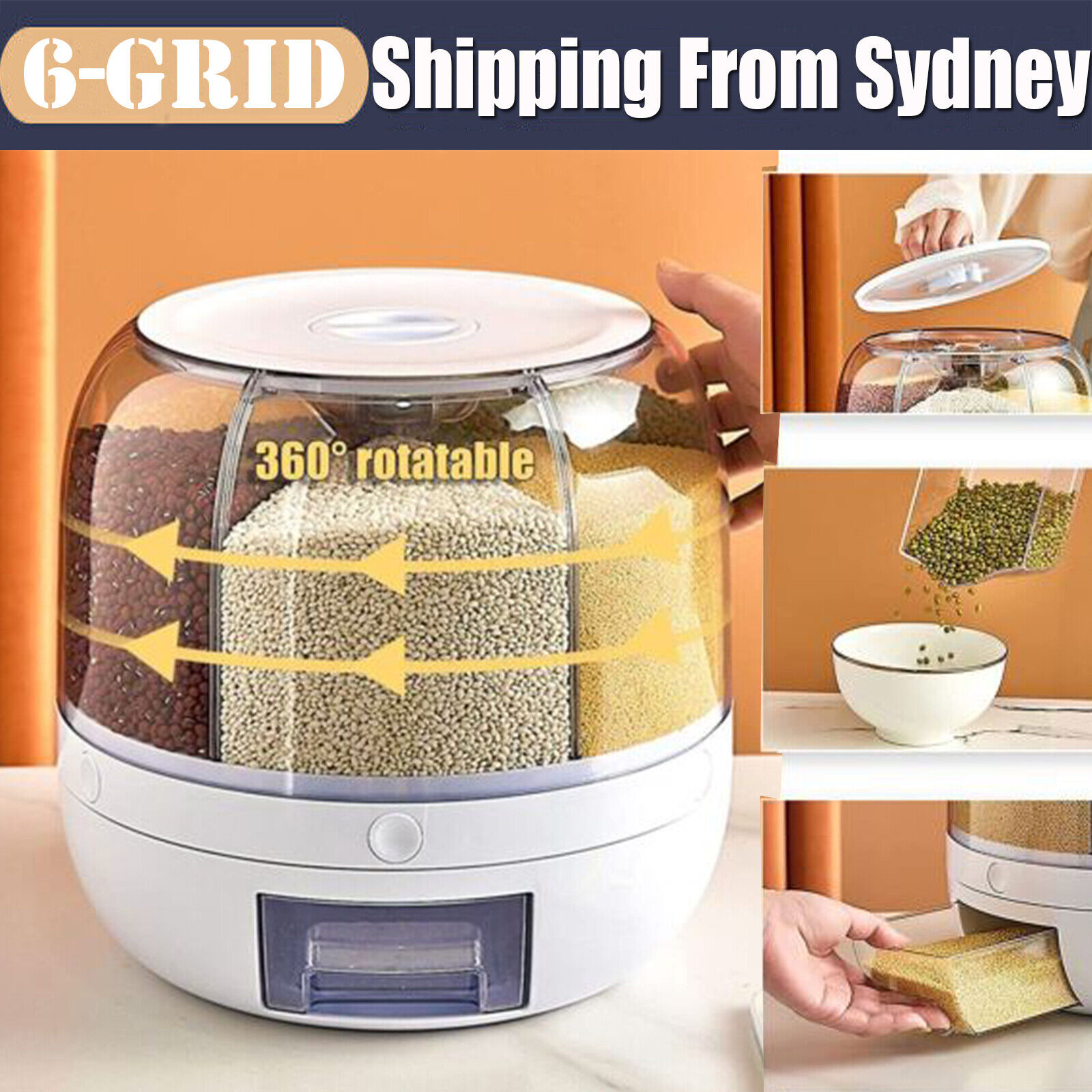 Kitchen Food Rice Container Dispenser Storage Box Rotating Grain Dispenser