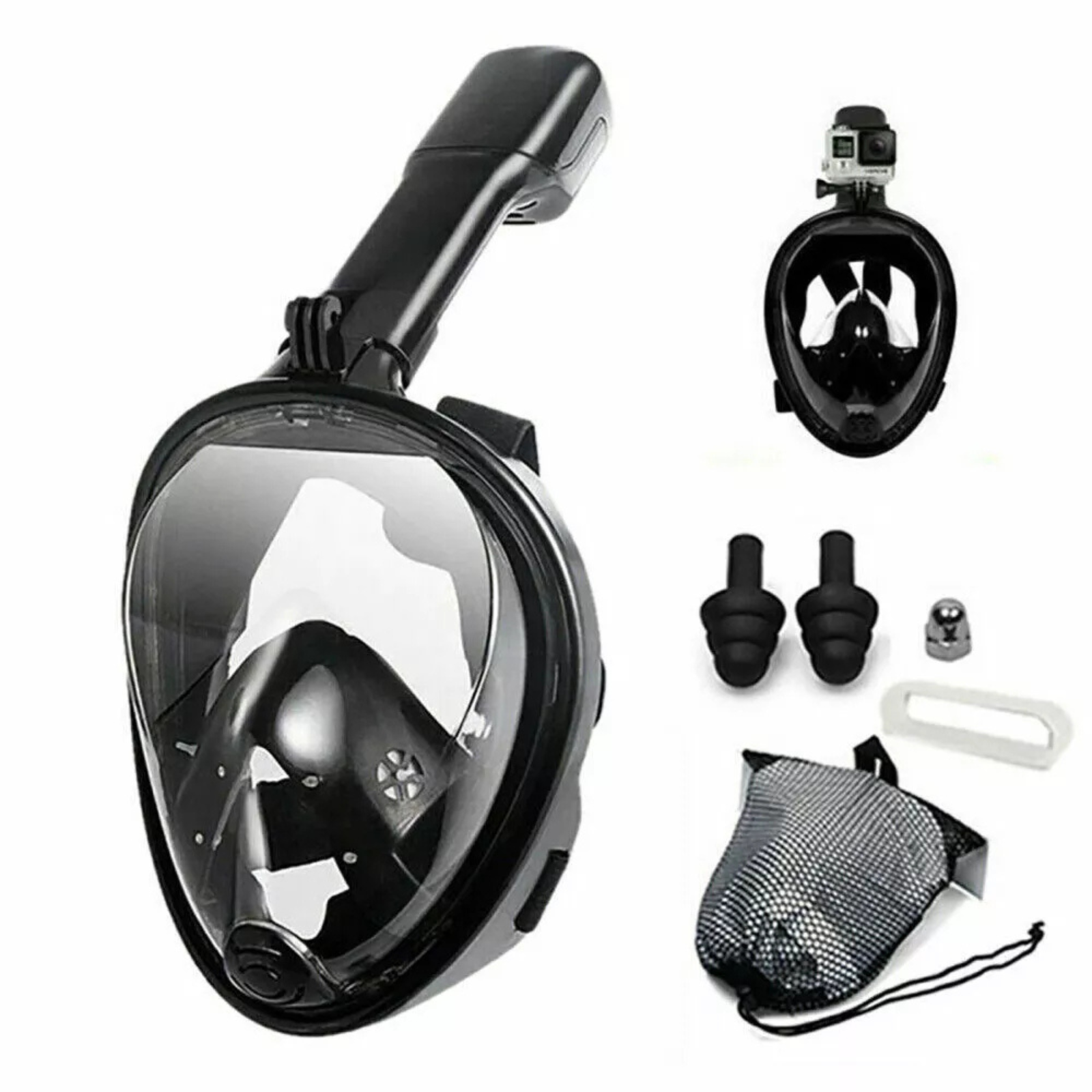 Black S/M Anti-Fog For Gopro Scuba Diving Set Kids Adults Snorkel Face Mask