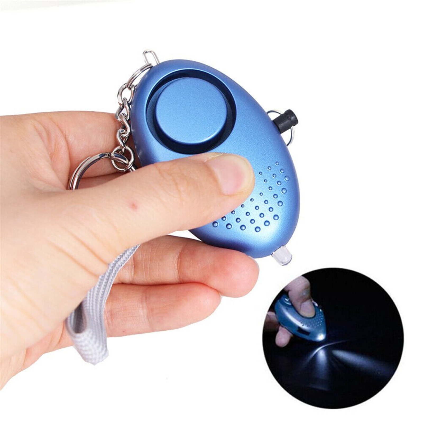 Emergency Alert Torch Rape Attack Panic Security 140dB Personal Keychain Blue