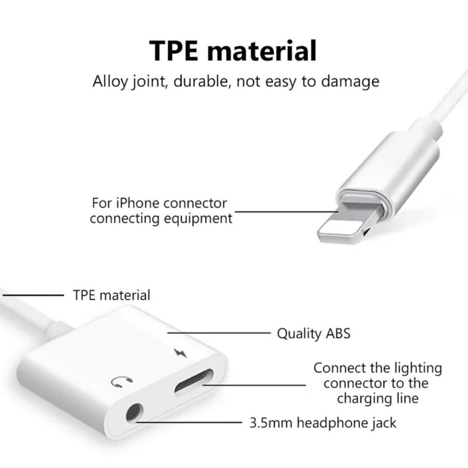 2 in 1 Adapter to AUX Headphone Charger iPhone Jack to 3.5mm Splitter