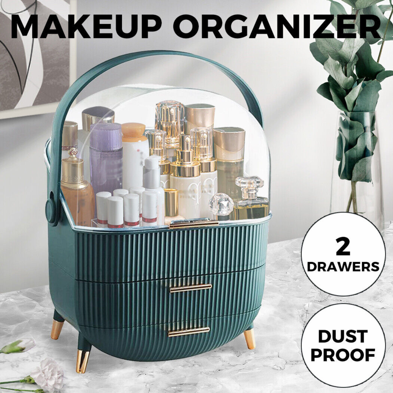 Green Portable Jewelry Drawer Holder Makeup Case Organizer Cosmetic Storage