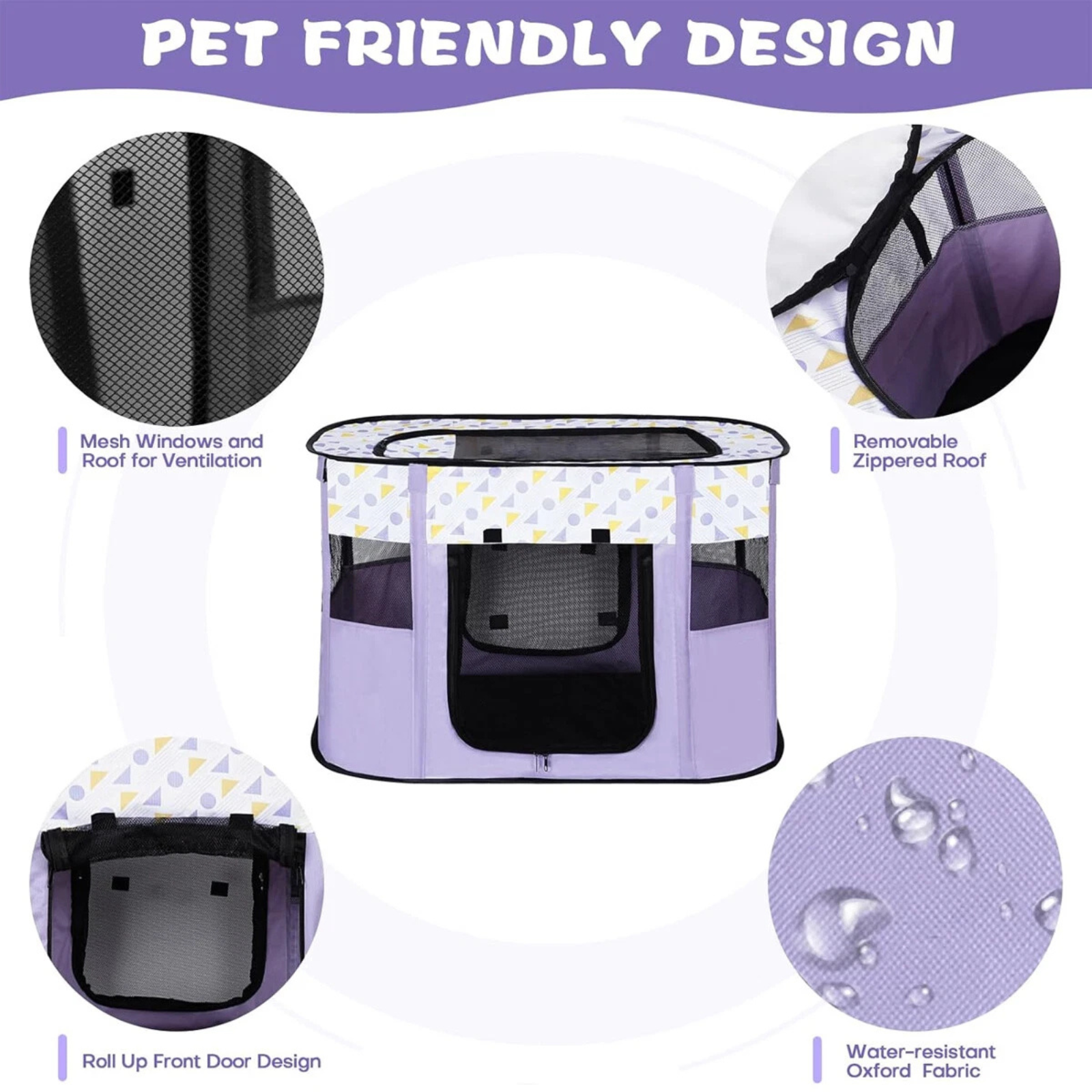 Foldable Cat Dog Pet Kennel Crate Carrier Purple Size L