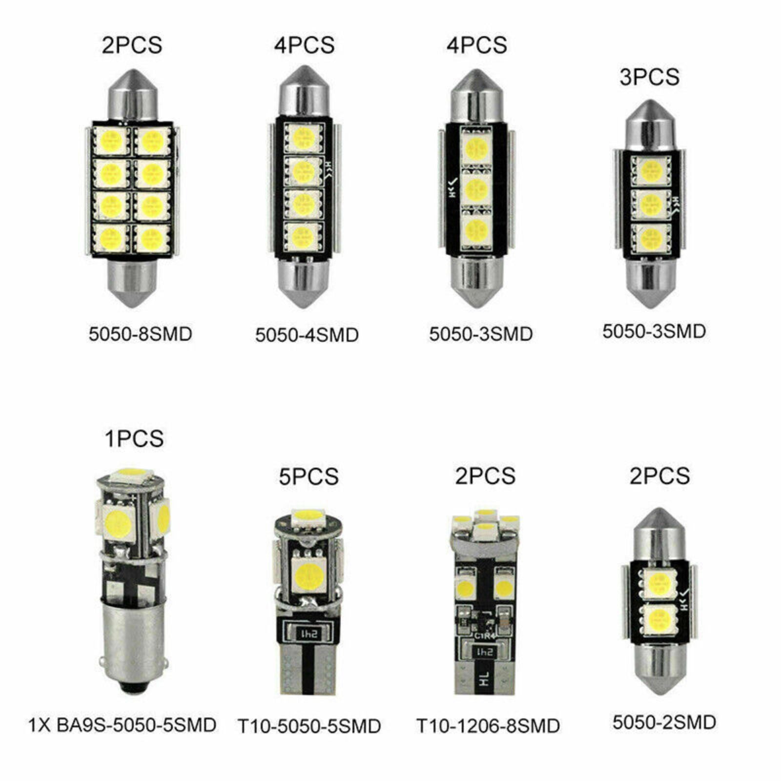 23x Festoon Interior White Bulb 12v Car Led Light 5050 5smd Auto Dome Globe