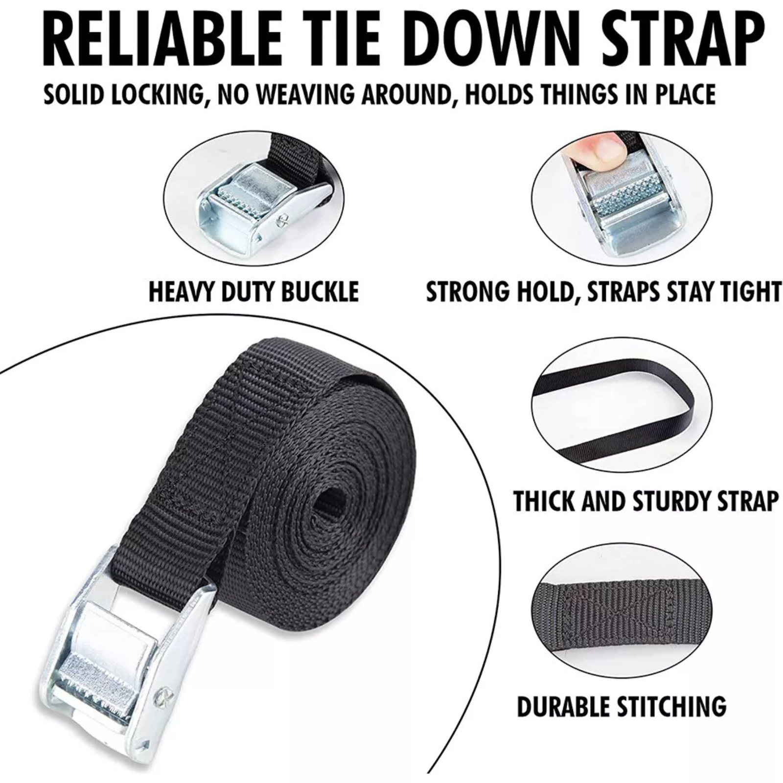 Rack Lashing Rope Cargo Straps Ratchet 4PCS Buckle Cam Tie Down Strap