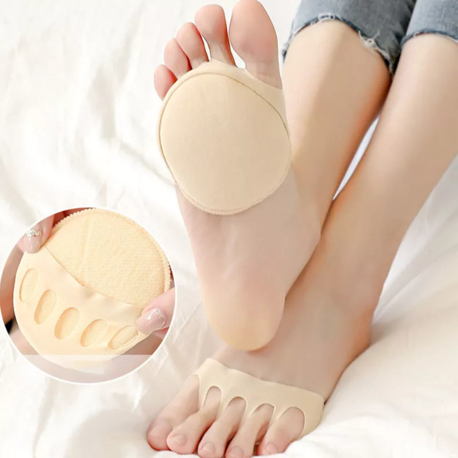 Black and Biege 2 Pairs Arches Protected Honeycomb Fabric Forefoot Pads Keeps