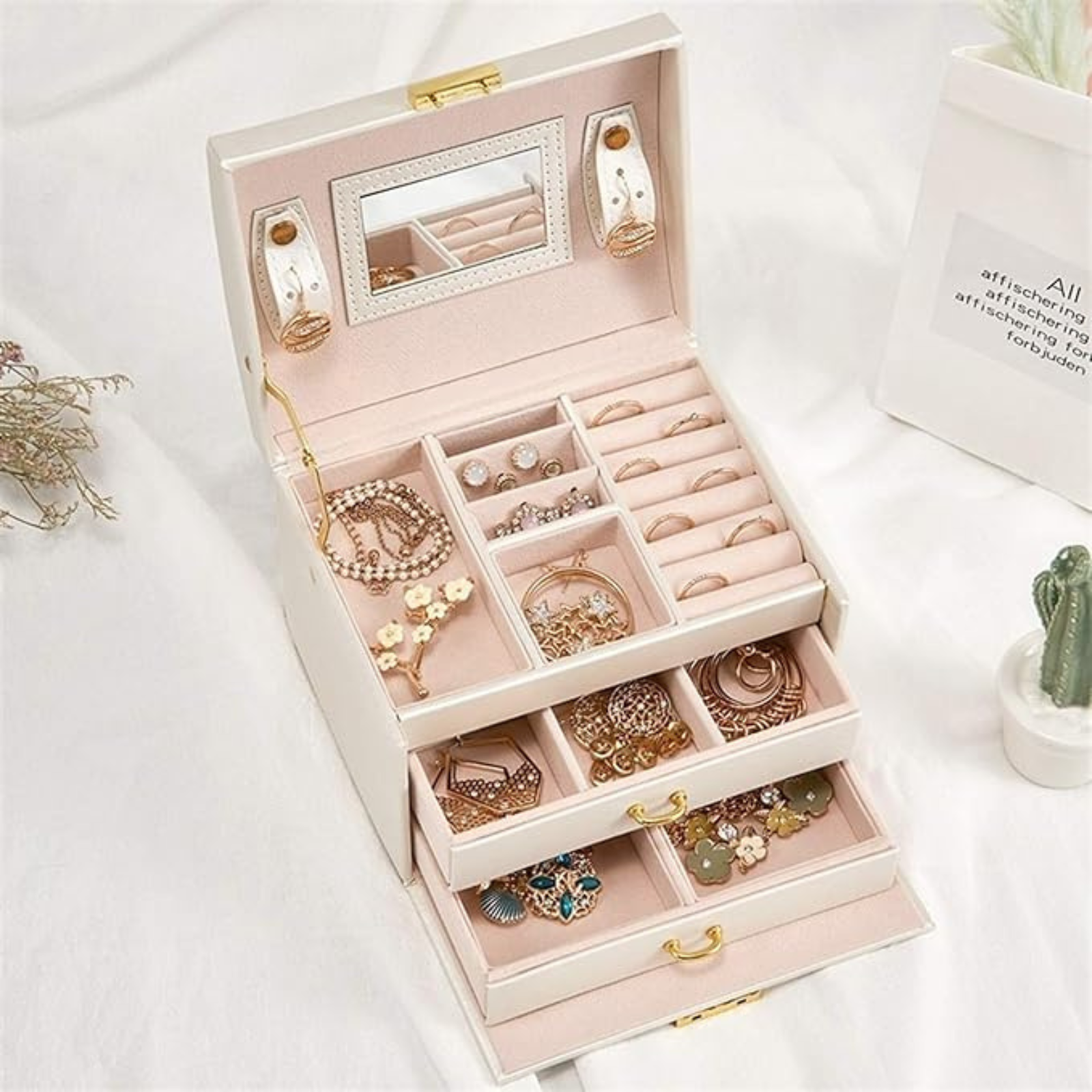 White Watch Case Holder Jewellery Storage Box Ring Earring Display Organizer