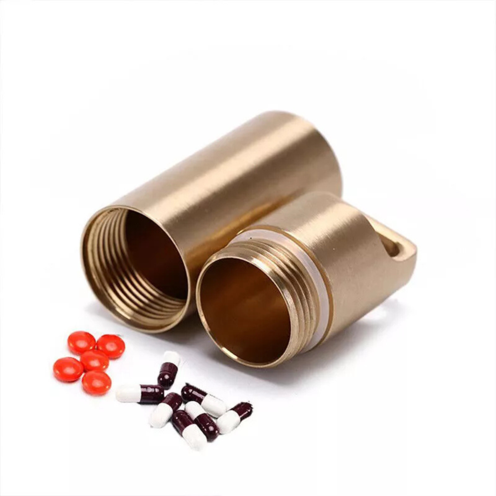 Medicine Capsule Holder Waterproof Brass Pill Box Case Bottle Container Medium