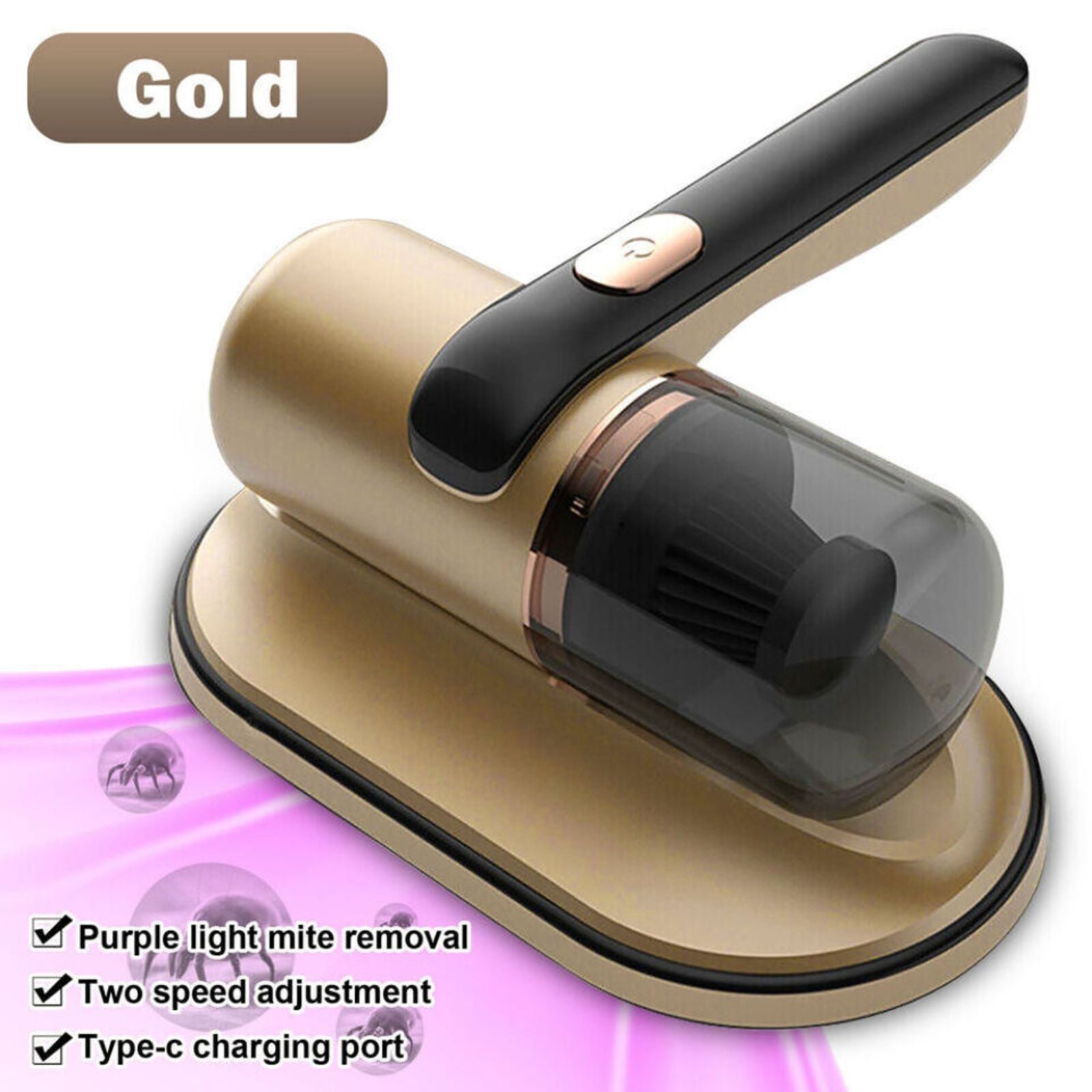 Wireless Dust Mite Remover Golden Handheld Vacuum Cleaner for Mattress Sofa Bed