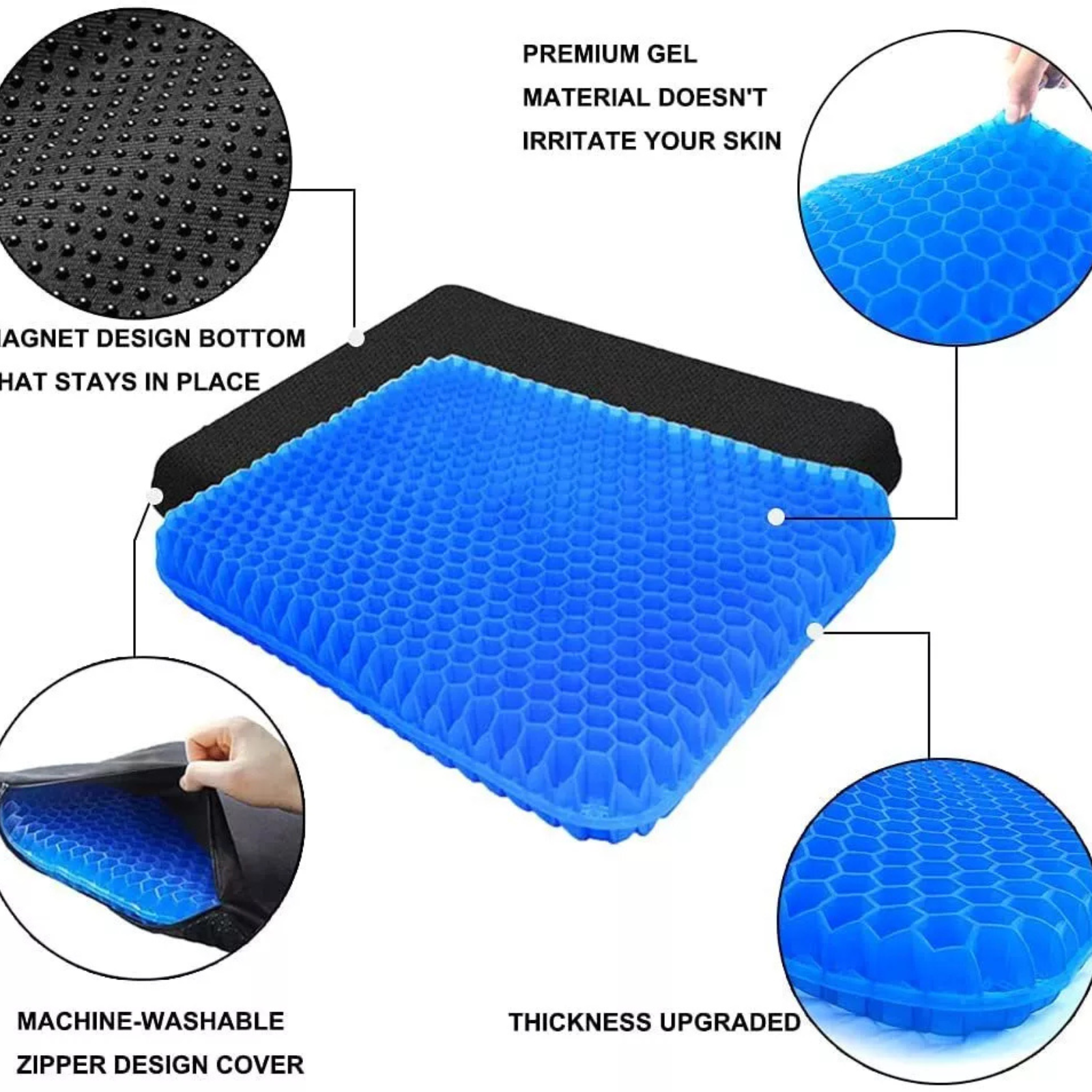 Blue Seat + Cover Flex Pain Relief Support Cushion Double Layer Gel Honeycomb