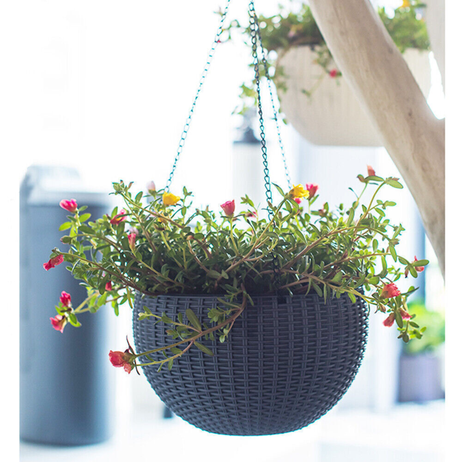 Dark Gray 2pcs Flower Baskets Planters Hanger Landen Rattan Hanging Plant Pots