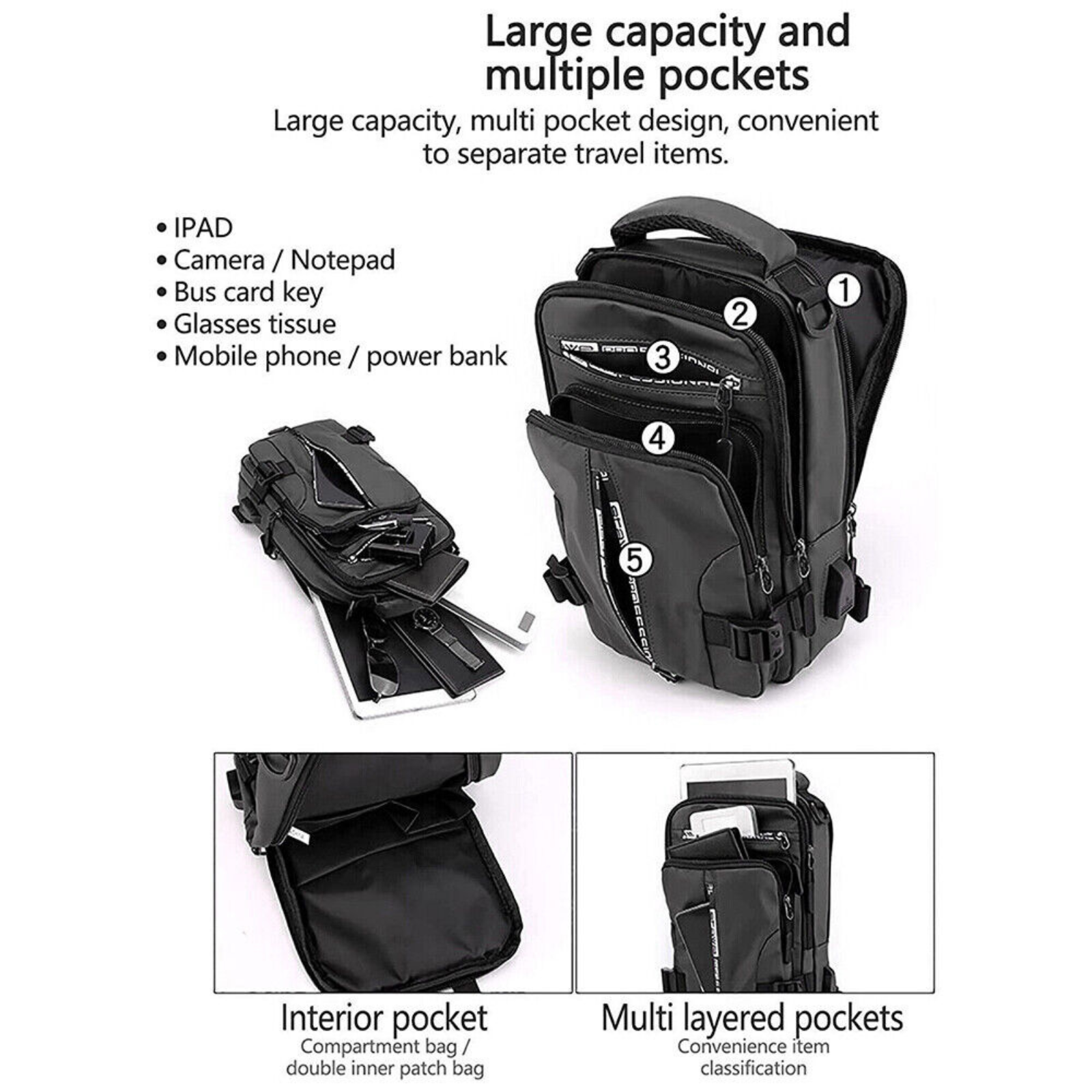 Anti-theft Chest Shoulder Men's Sling Crossbody Bag Messenger Backpack USB Port
