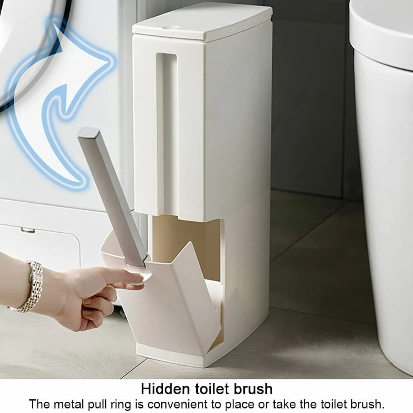 Slim Dustbin With Toilet Brush Garbage Holder Modern White Bathroom Storage