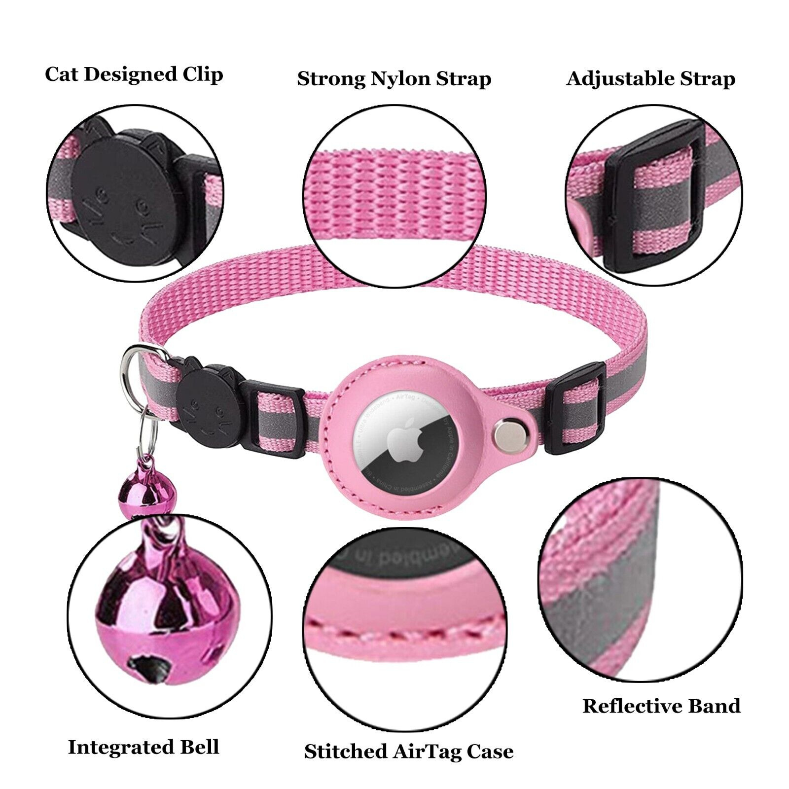 Pet Collar Pink Air Tag GPS Anti-lost Apple AirTag Cat Dog Collar For Tracking