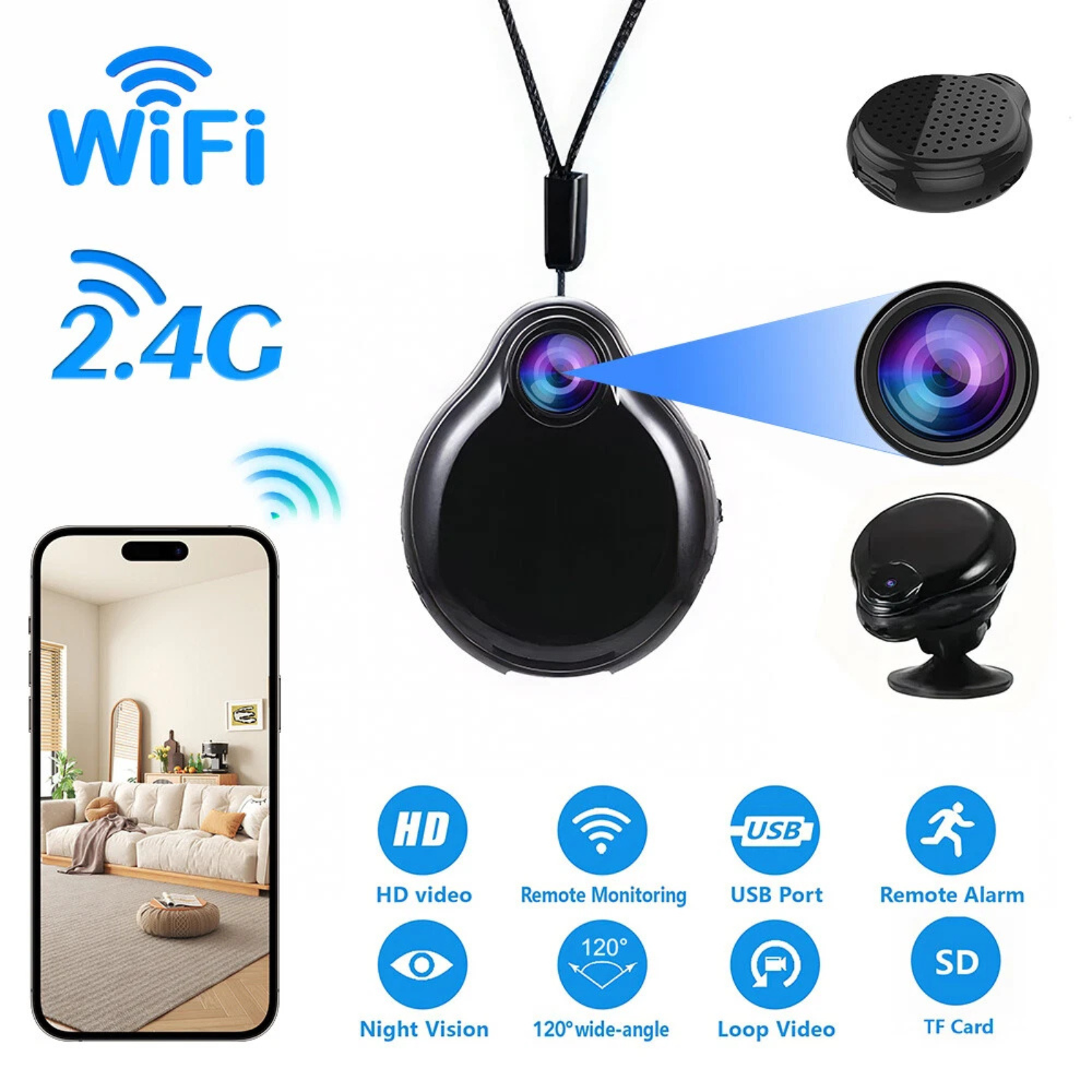 Necklace Mini Webcam Security Camera 1080P Video Recorder Wifi Camera Wearable