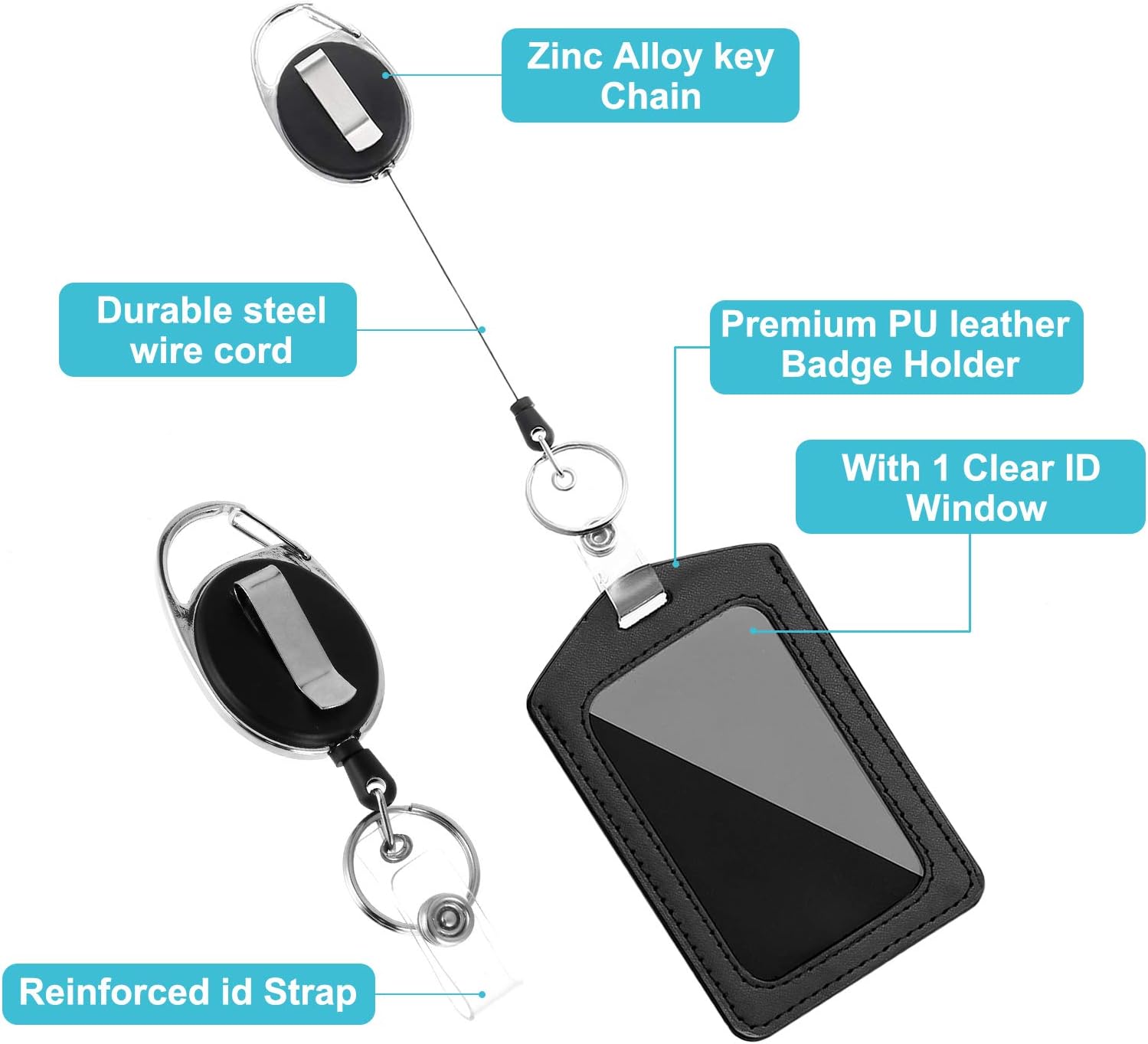 ID Card Holder Business Badges Security Pass Retractable Lanyard