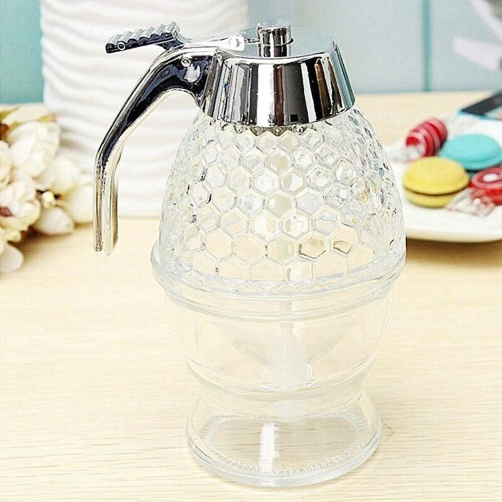 Bee Hive Dispenser Jar Stand Pot for Easy Syrup Honey Pouring with Use