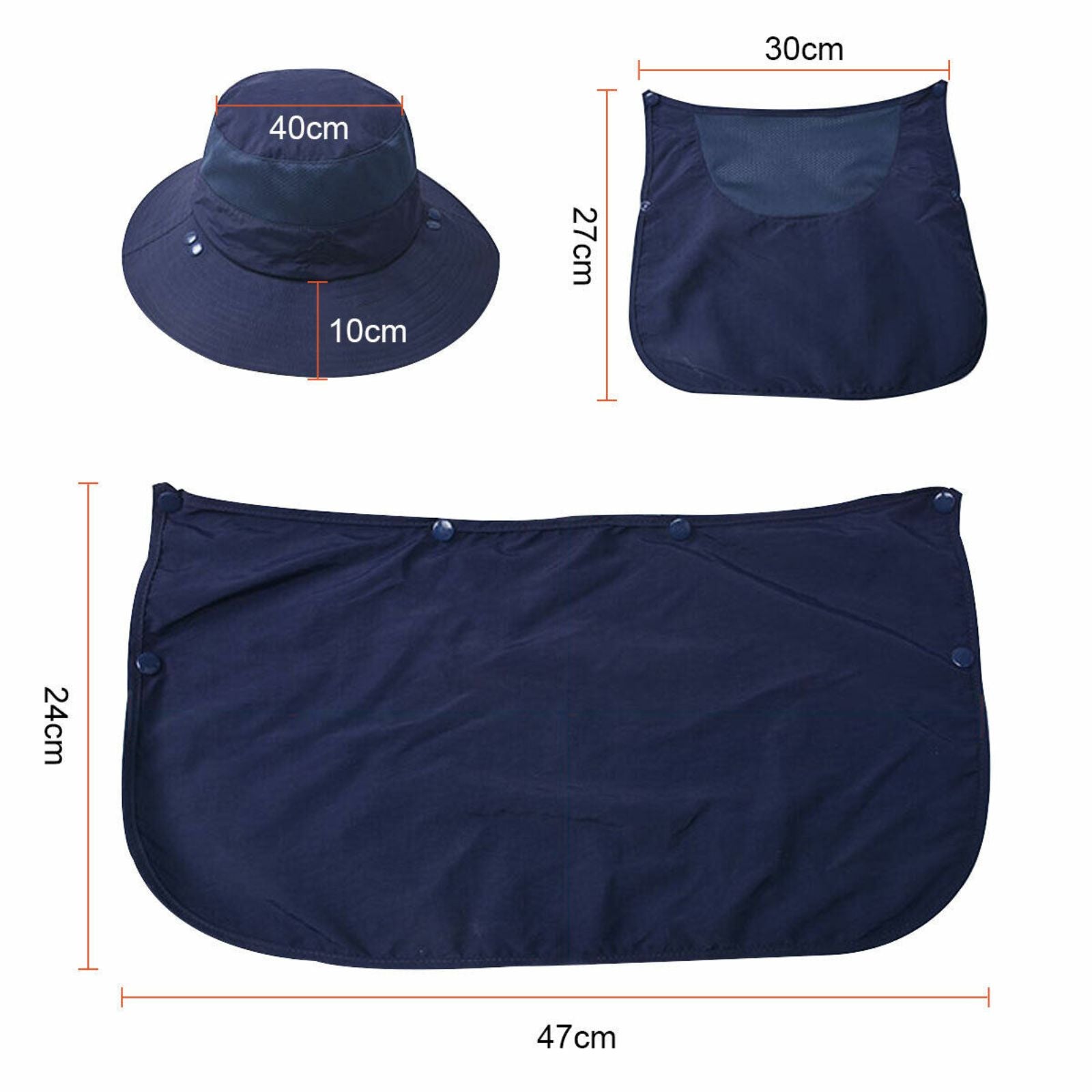 Flap Hat Wide Brim Unisex Cap Face Neck UV Sun Protection Hiking Fishing Navy