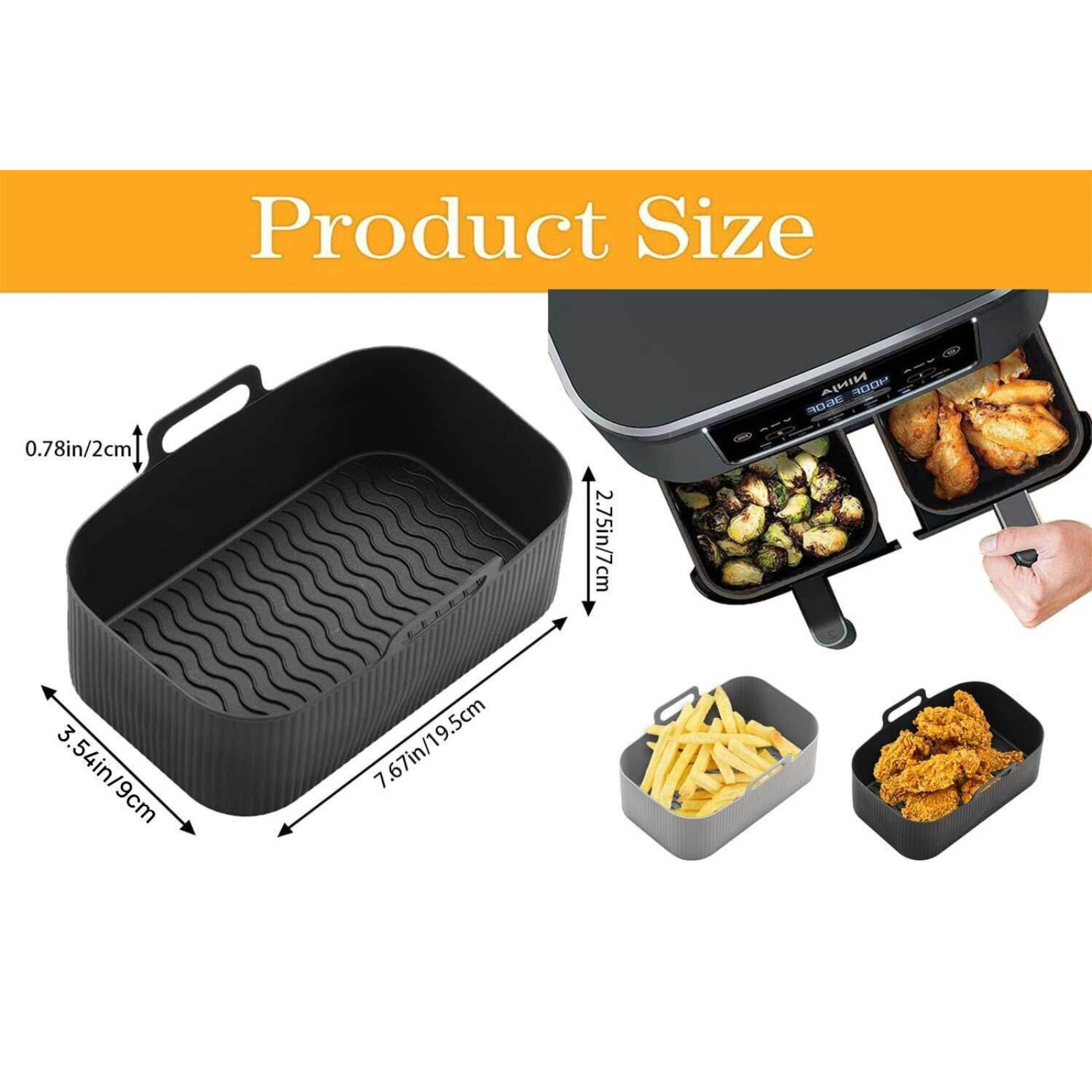 Black Rectangle Reusable Baking Tray Air Fryer Durable Silicone Pot Basket Liner