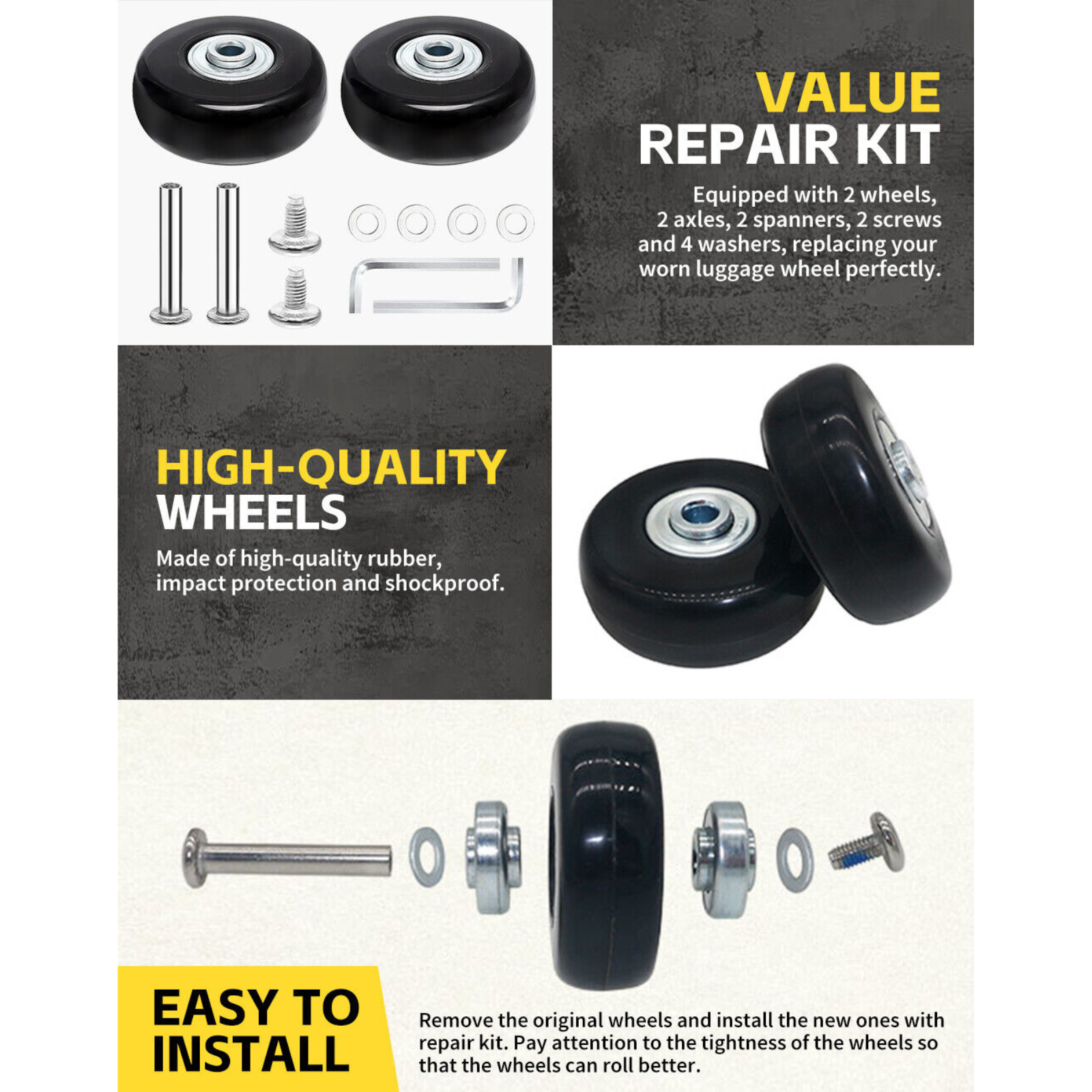 4x Luggage Suitcase Wheels Axles Repair Kit Suitcase Replacement Wheels 50X18MM