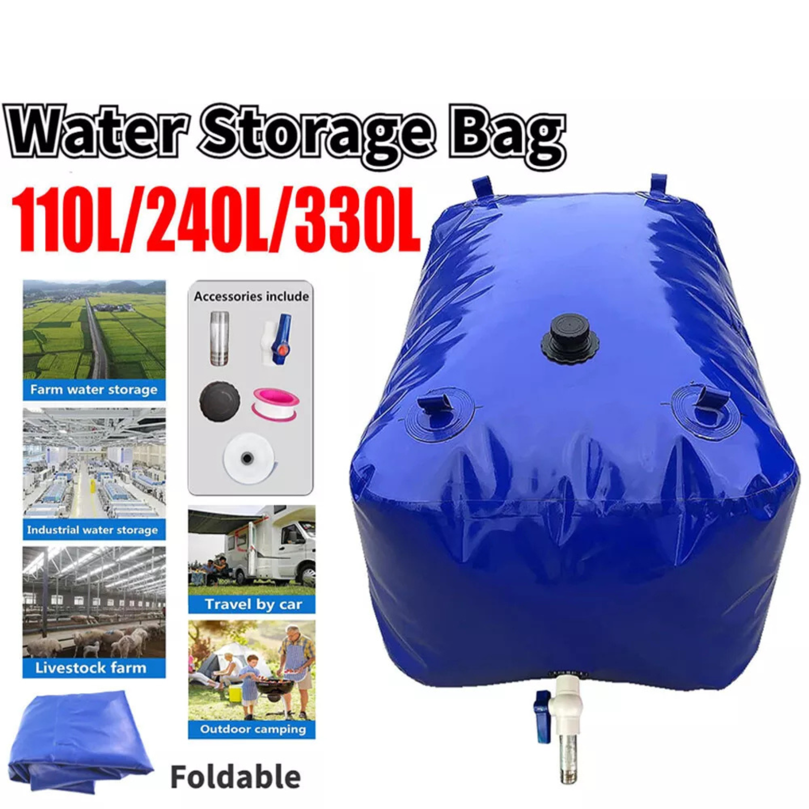 240L Water Bladder Tank Soft Water Storage Bag Camping Fishing Boating Large