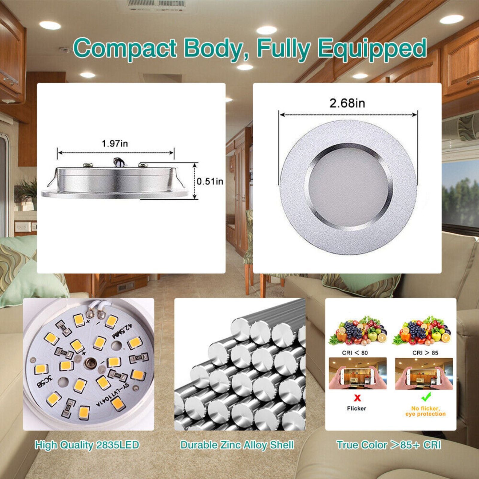 Interior Down Lights 5pcs Recessed Ceiling Camper Caravan 12V LED Down Lights