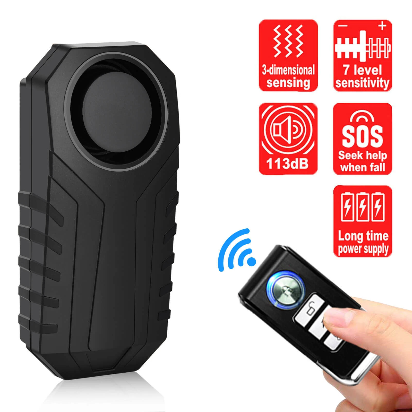 Loud 113dB w/Remote Control Anti-Theft Vibration Wireless Bike Motorcycle Alarm