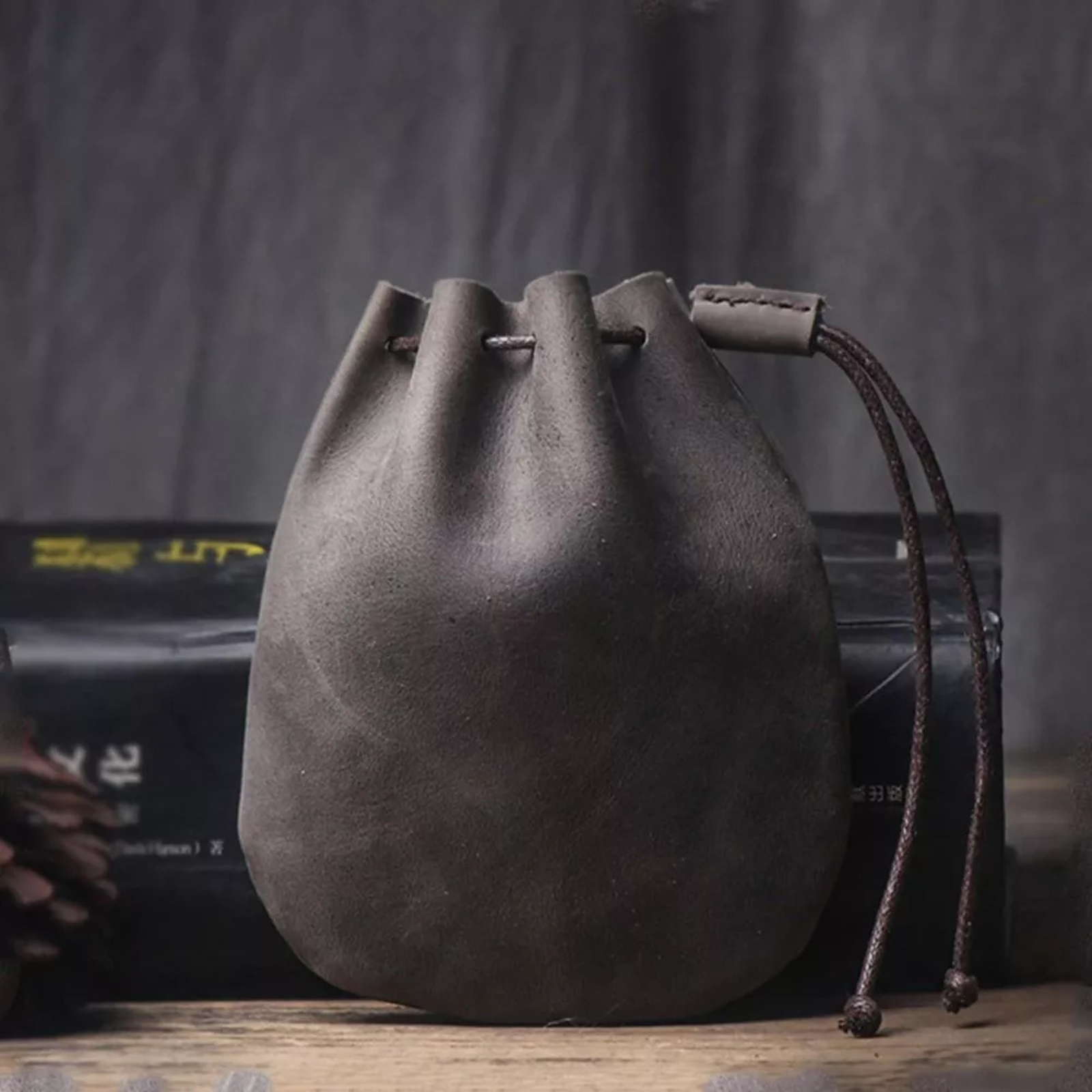 Storage Bag Travel Strap Purse Vintage Leather Coin Pouch Drawstring 03