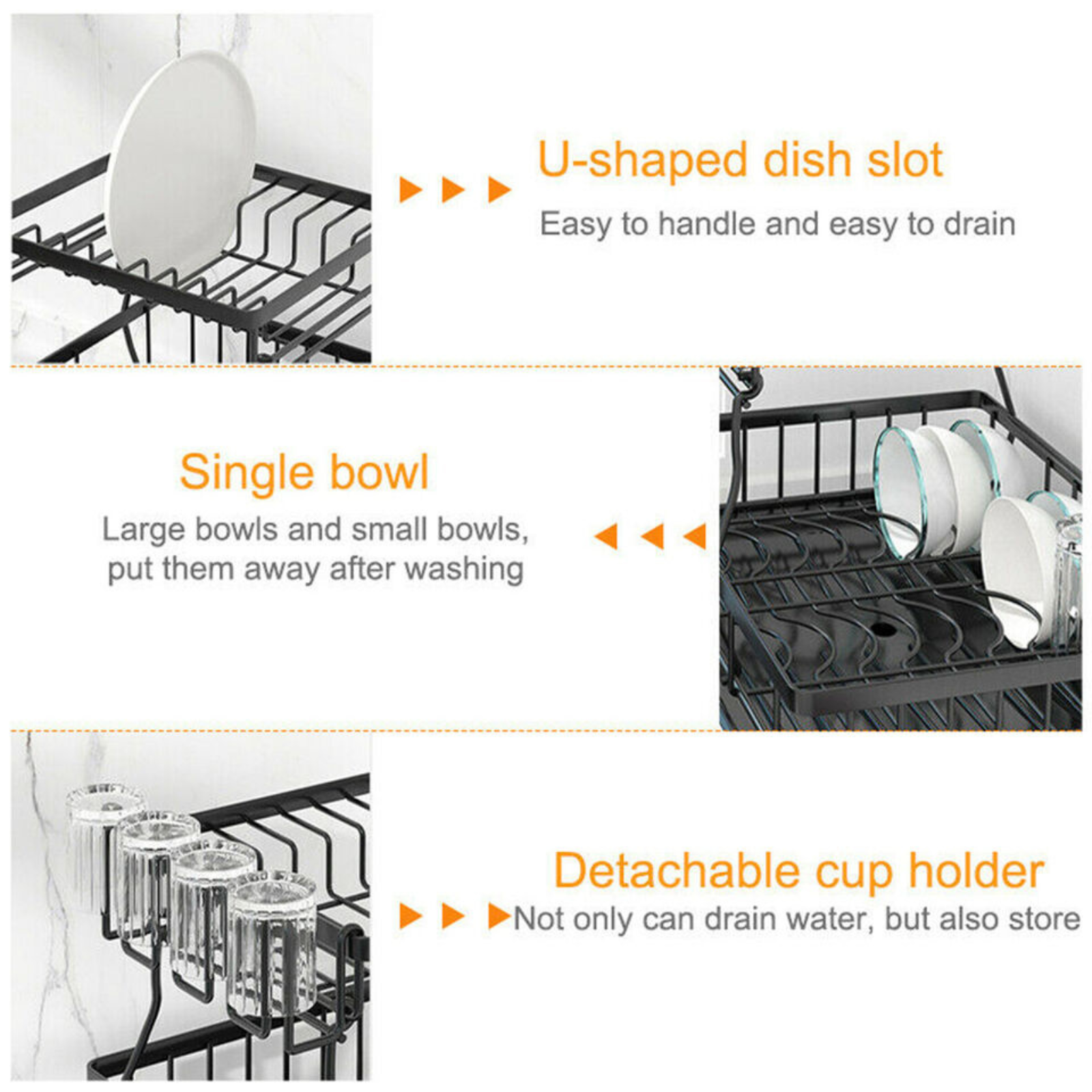 Kitchen Organiser Foldable Dish Drainer Drying Rack with Cup Holder White