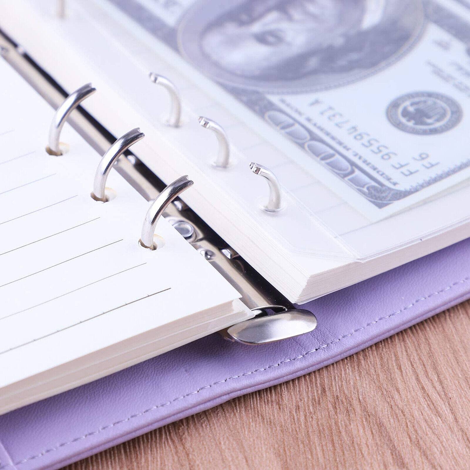 Purple Notebook Binder Budget Planner PU Leather Organizer Cover Cash Pockets
